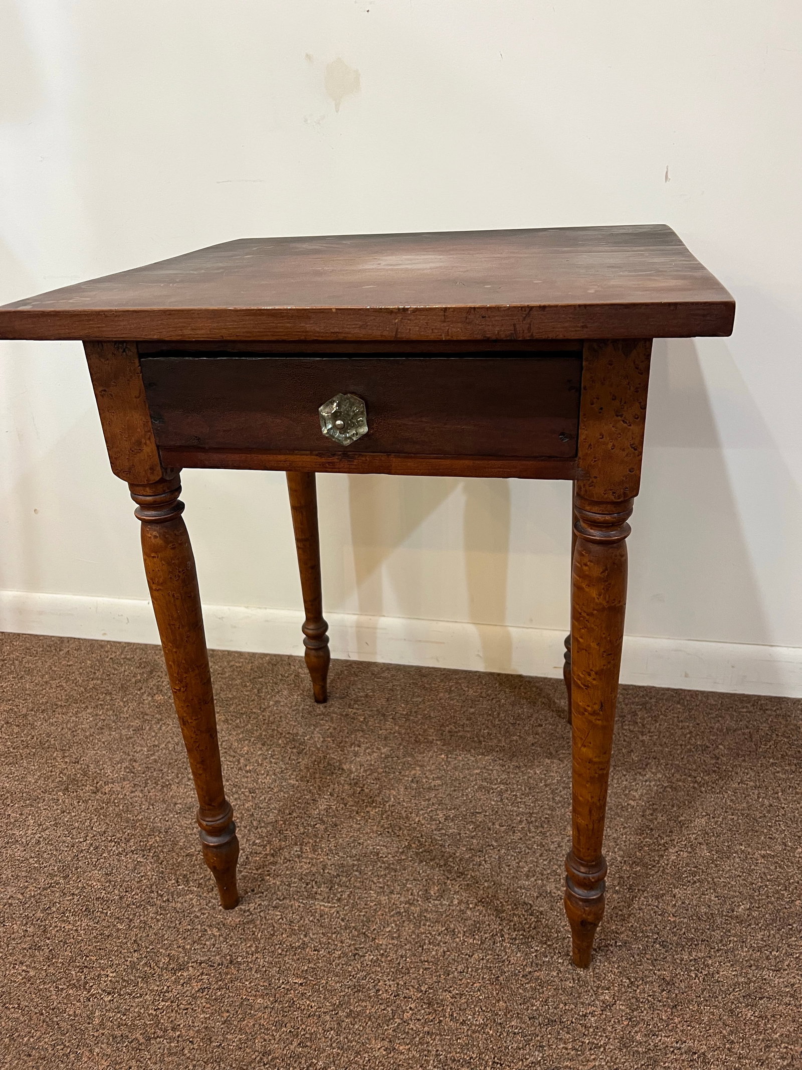 Mid 19th Century Sheraton American Birds Eye Maple Legged Cherry One Drawer Stand - 9