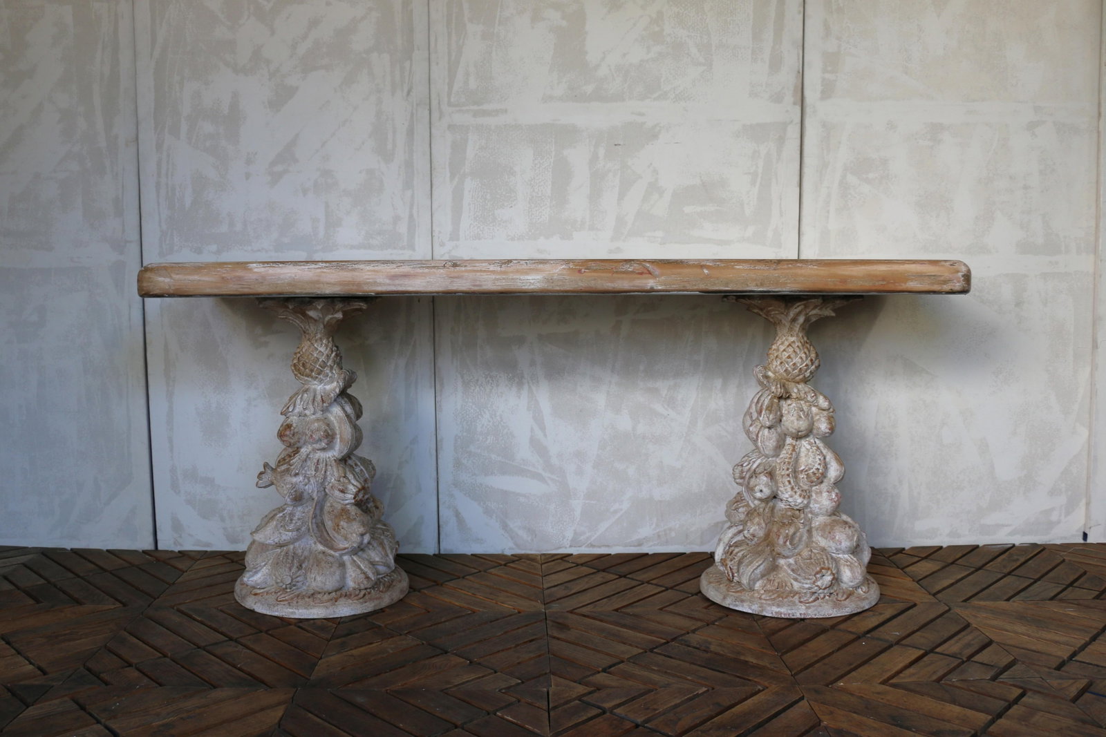 Vintage Carved Wood Console Table "” Solid Wood Pedestal Base, Circa 1940s - 2