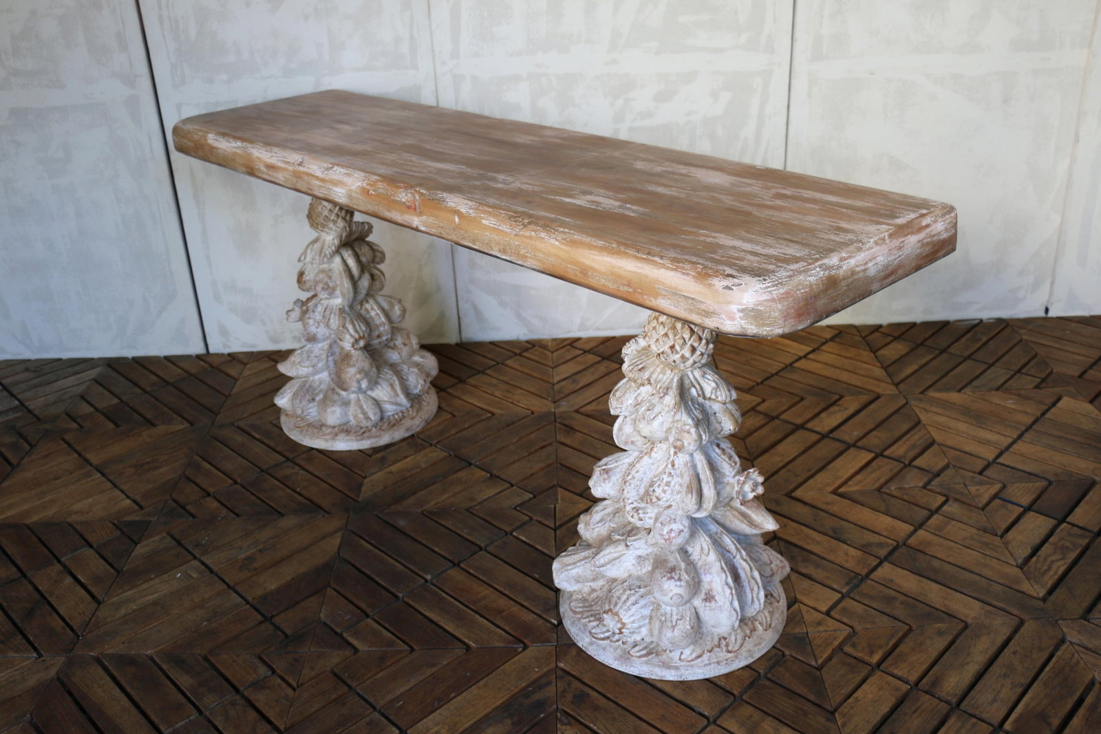 Vintage Carved Wood Console Table "” Solid Wood Pedestal Base, Circa 1940s - 3