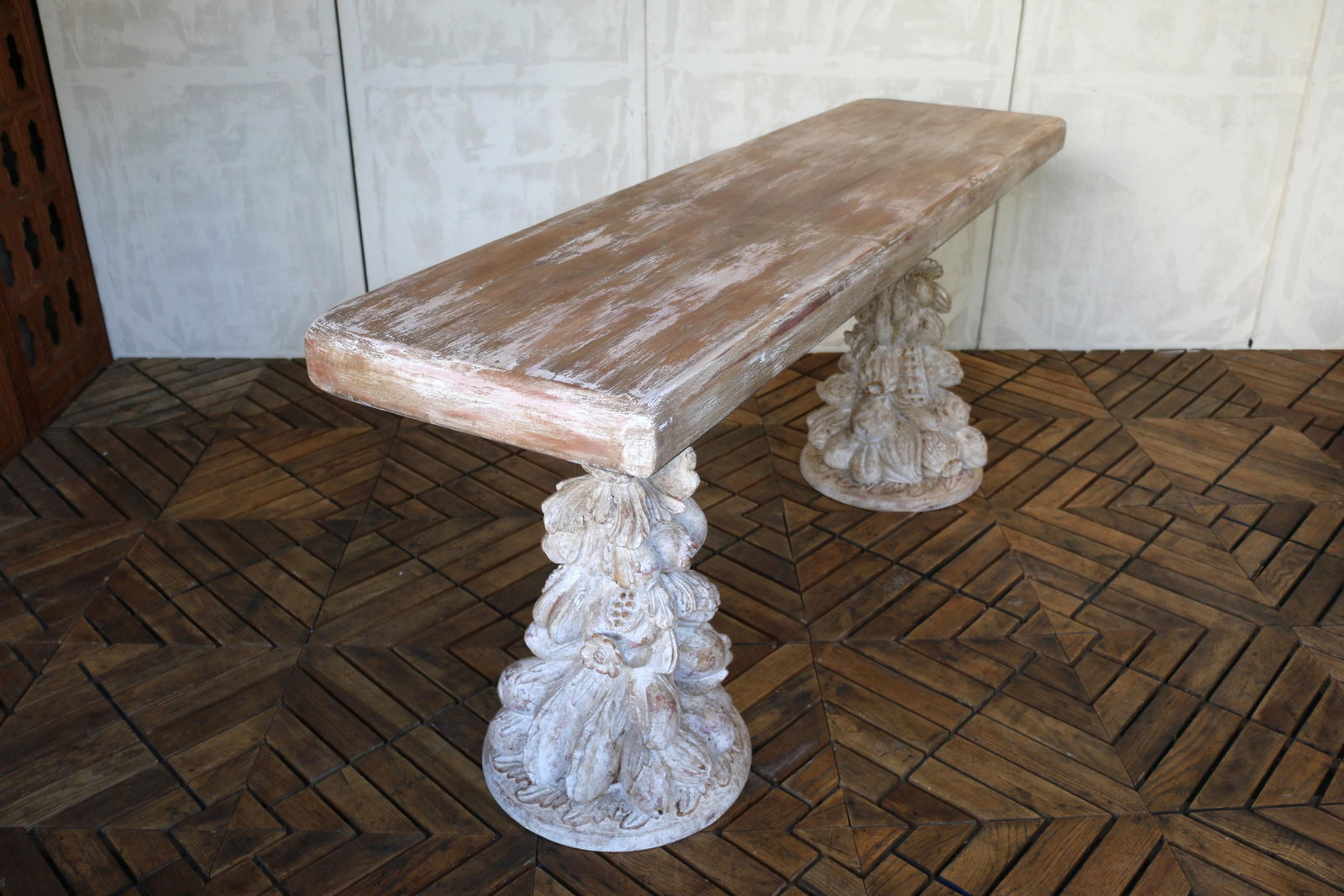 Vintage Carved Wood Console Table "” Solid Wood Pedestal Base, Circa 1940s - 6