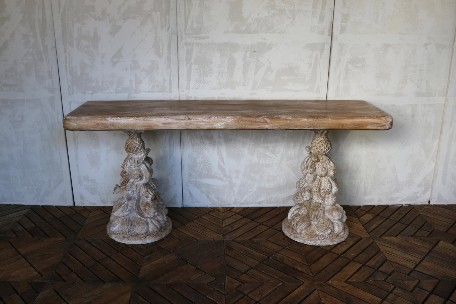 Vintage Carved Wood Console Table "” Solid Wood Pedestal Base, Circa 1940s - 8