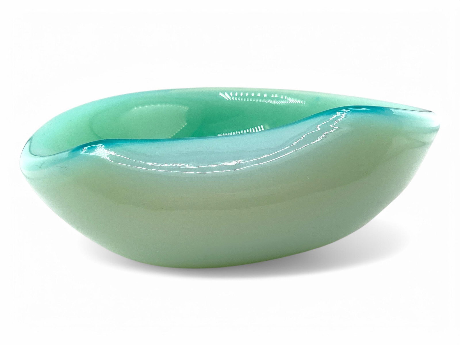 Vintage Murano Glass Sommerso Ashtray Seguso Poli Barbini Venini Teal & White - 3