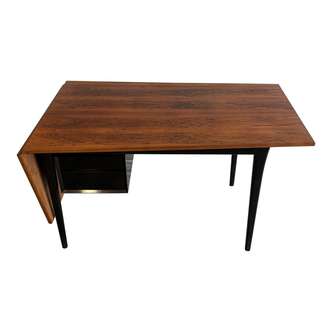 1960s Attributed Arne Vodder Danish Modern Rosewood "Coffin" Desk | Mid Century Modern | Made in: A rare and iconic Arne Vodder Attributed Danish Modern "coffin" desk, crafted in Denmark ("Made in Denmark" marking visible) and showcasing everything collectors love about classic Scandinavian design