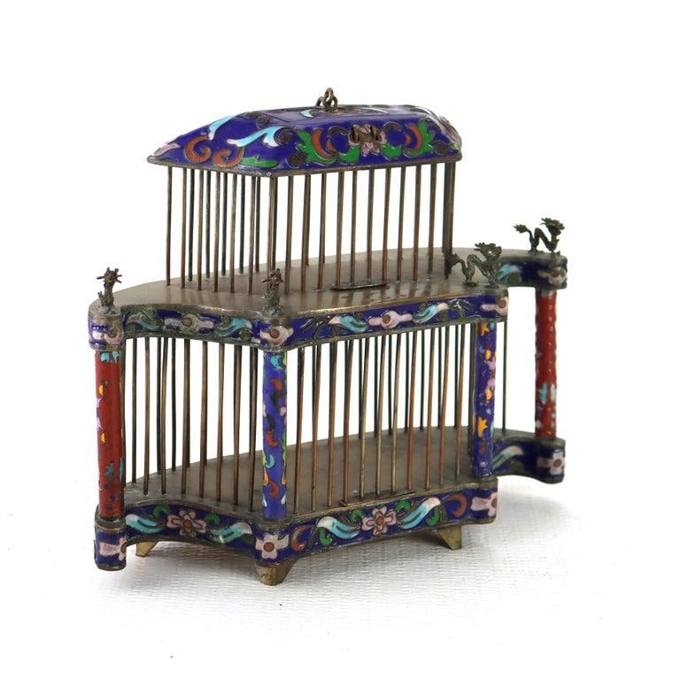 Antique Chinese Floral Cloisonne Enameled Cage With Dragon Finials C1900 - 5