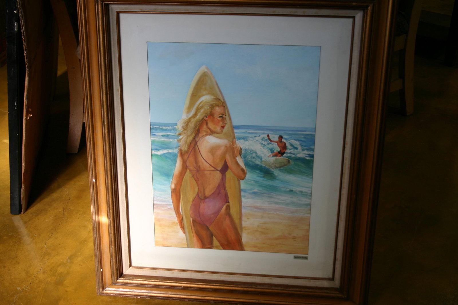 1960s Watercolor - Surfer Girl - Beach Scene - 3