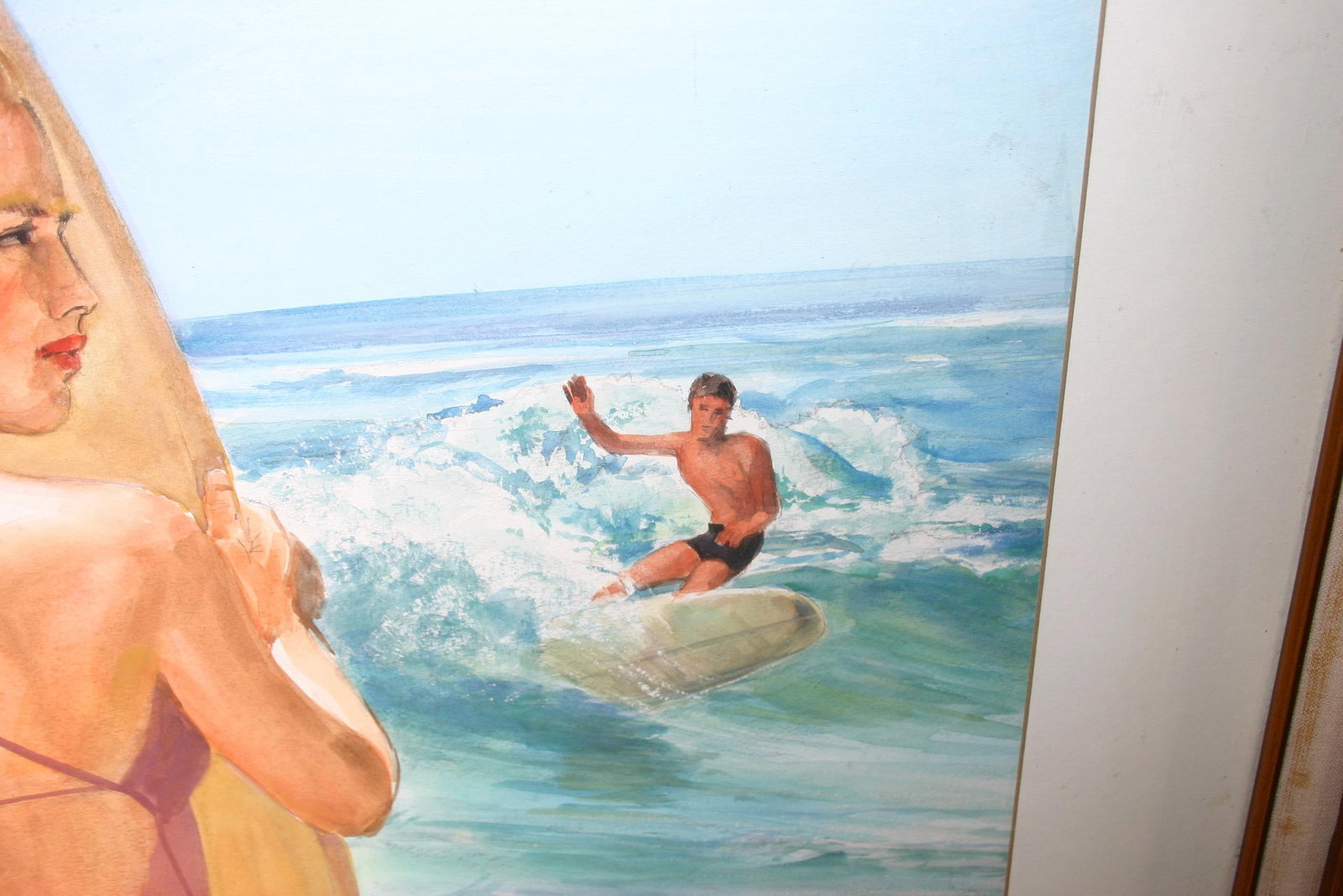 1960s Watercolor - Surfer Girl - Beach Scene - 5