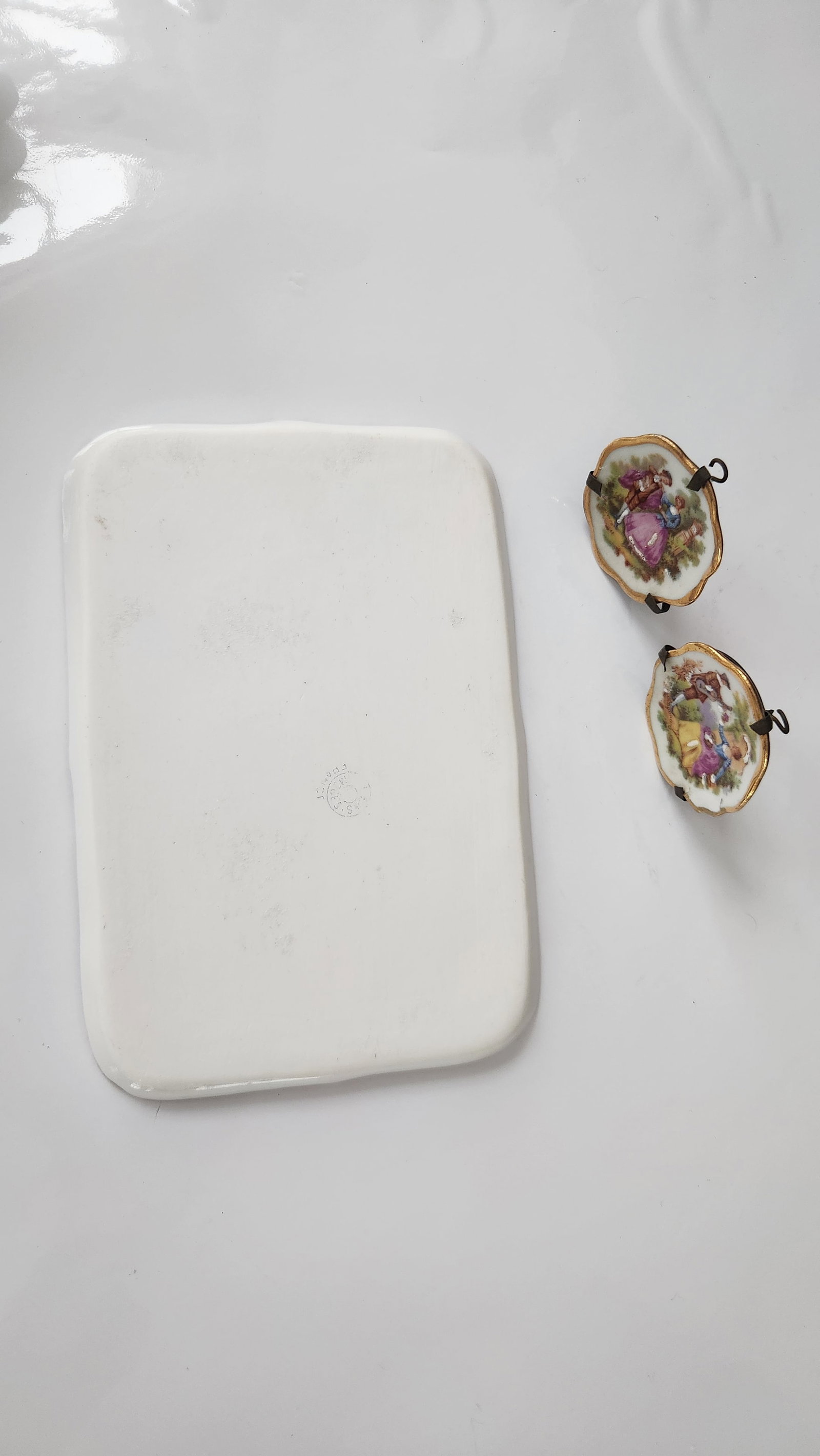 Antique Victorian Miniature Porcelain Plates & Matching Tray – Romantic Pastoral Scenes, Gilt - 12