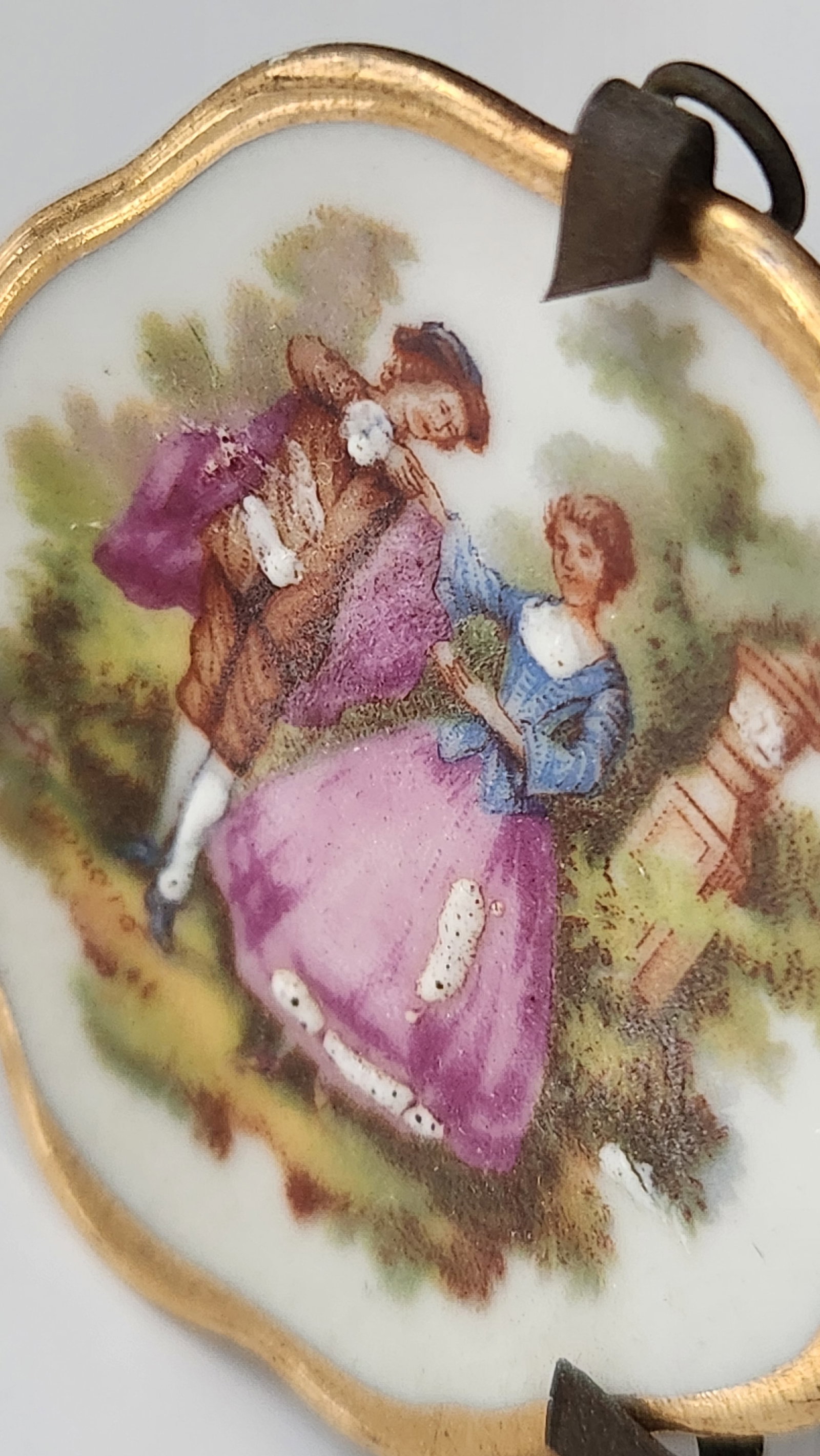 Antique Victorian Miniature Porcelain Plates & Matching Tray – Romantic Pastoral Scenes, Gilt - 13