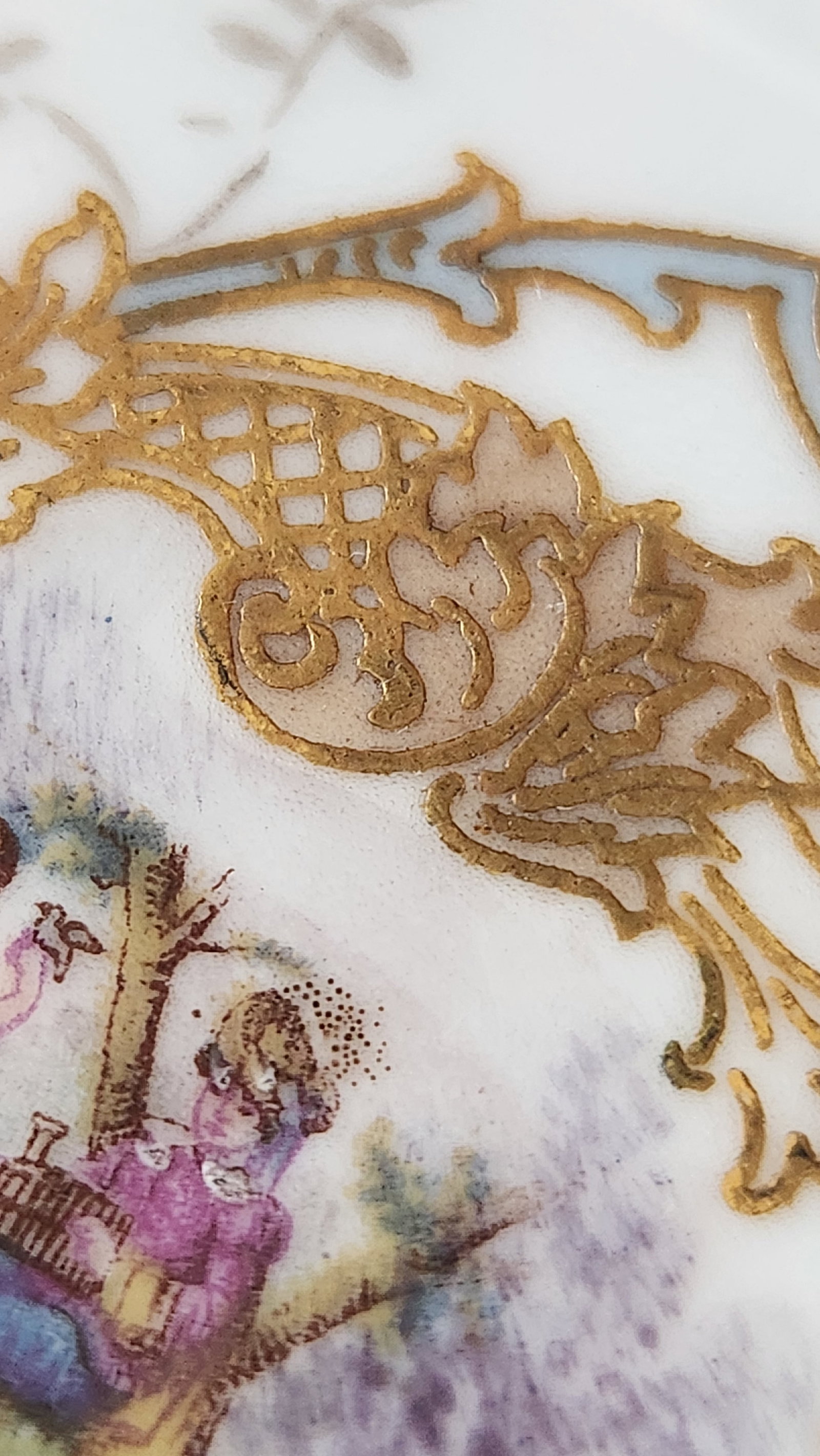 Antique Victorian Miniature Porcelain Plates & Matching Tray – Romantic Pastoral Scenes, Gilt - 15