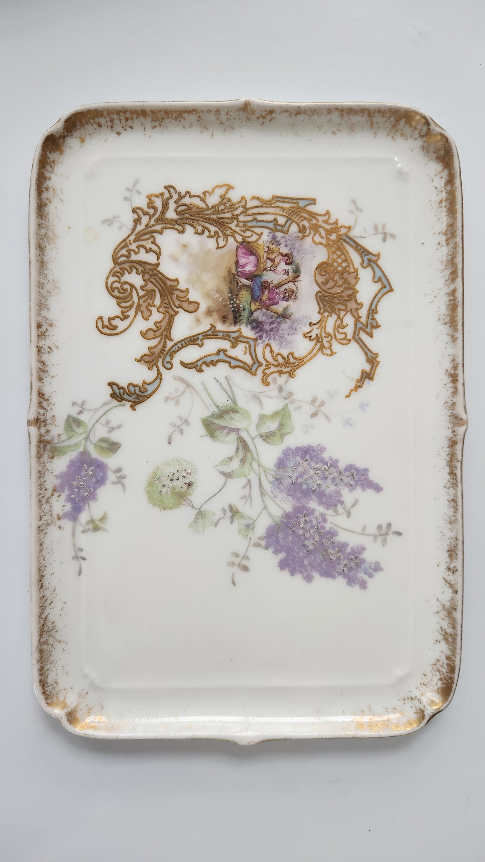 Antique Victorian Miniature Porcelain Plates & Matching Tray – Romantic Pastoral Scenes, Gilt - 16