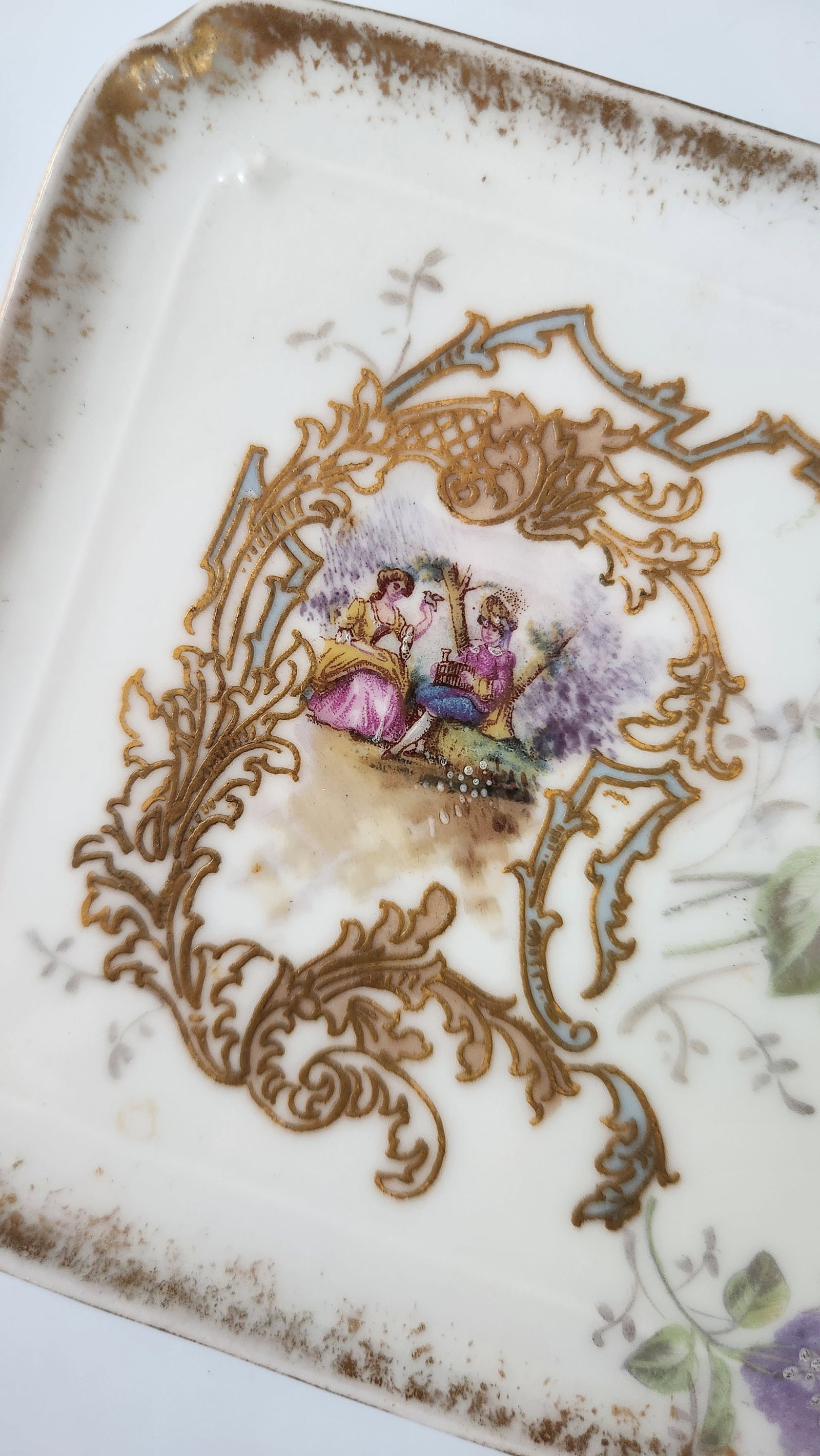 Antique Victorian Miniature Porcelain Plates & Matching Tray – Romantic Pastoral Scenes, Gilt - 17