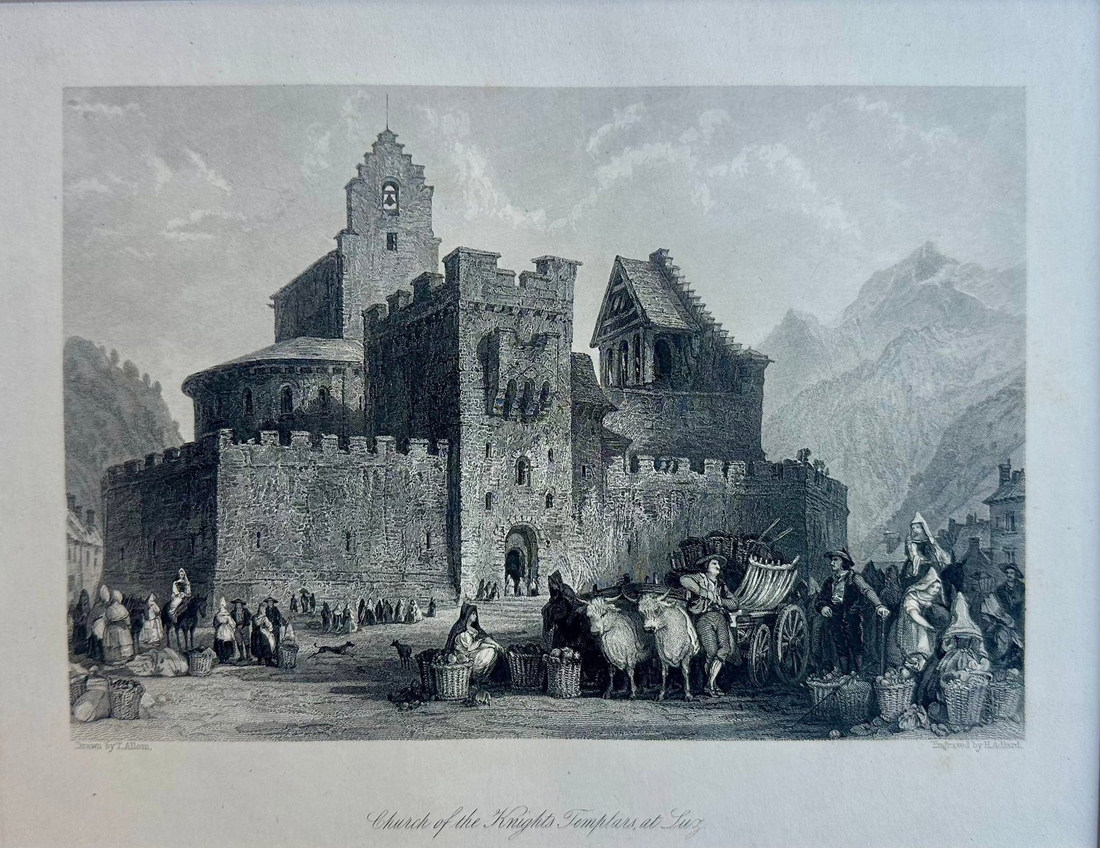 Church of the Knights Templars, at Luz" Original Print by Allom, 1845 - 2