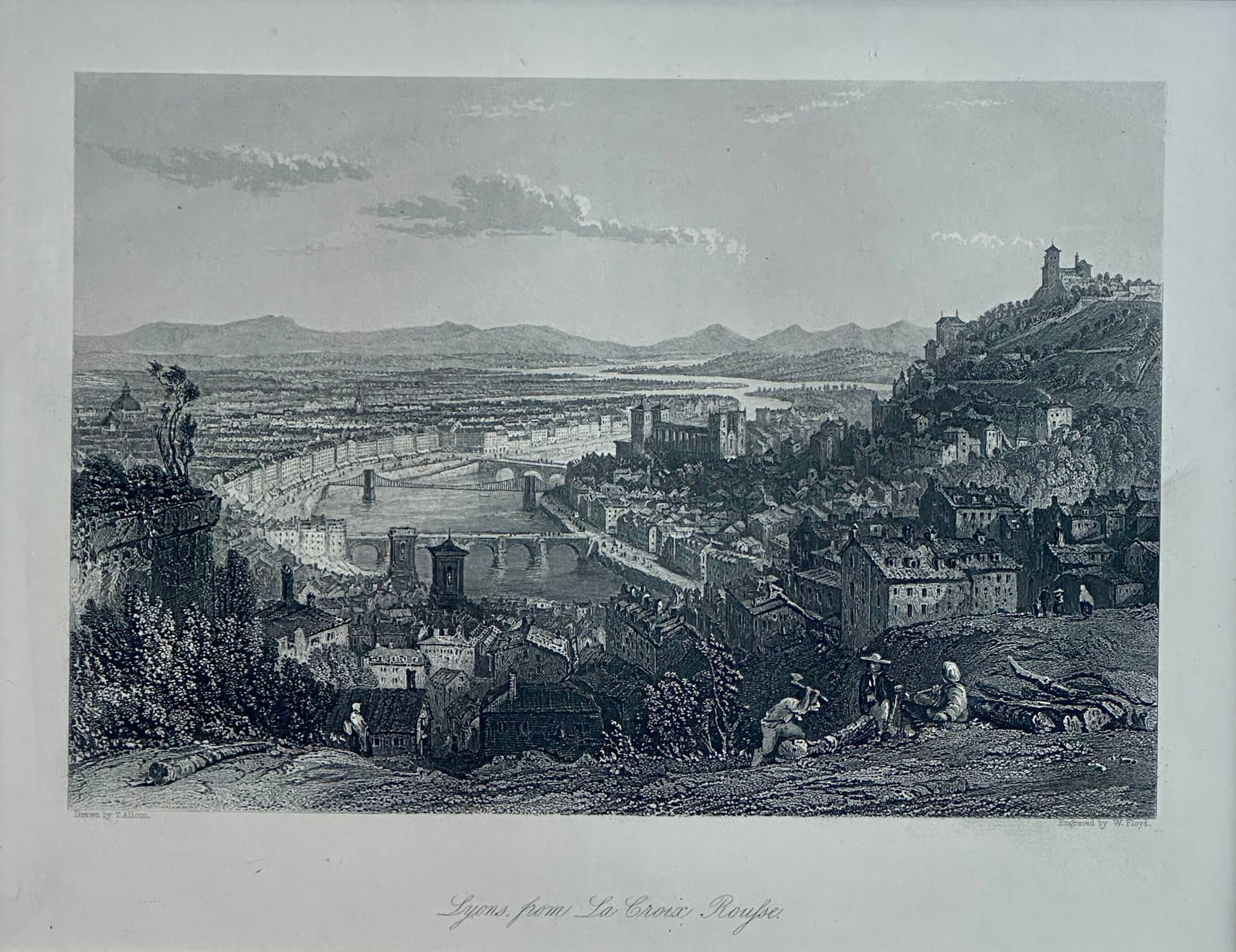 Lyons, From La Croix Rousse Original Print by Allom, 1870 - 2