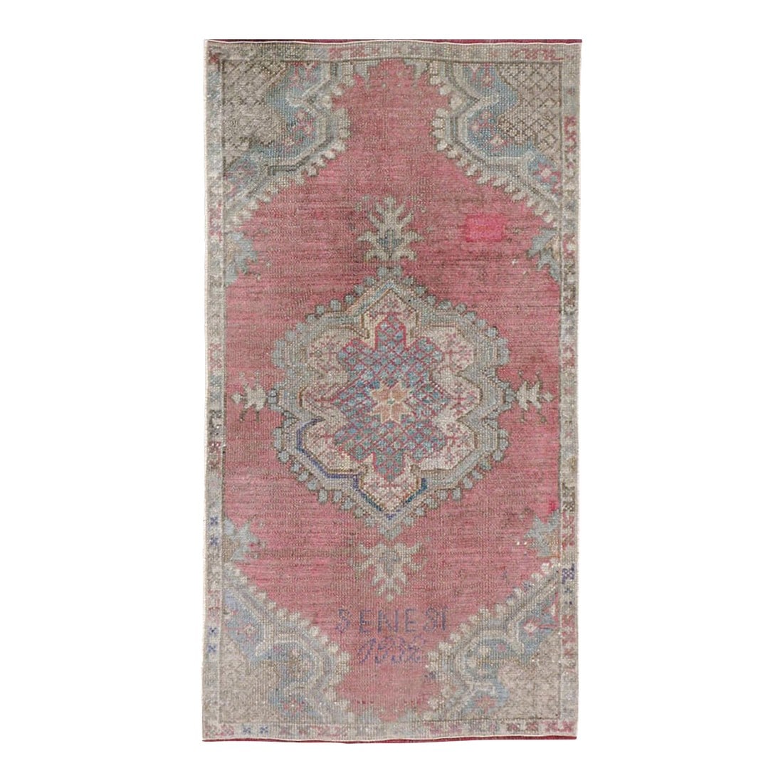 Galerie Shabab Collection Early 20th Century Turkish Oushak Throw Rug: An antique Turkish Oushak throw rug. The medium brown open field is accented by a bud-edged pendanted ivory medallion and semi-matching corners. The narrow string border has a geometric X-pattern.