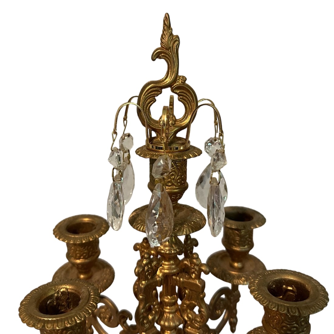 Pair of Vintage Italian Baroque Brass Brevattato 6 Light Candelabra W/Crystals & Snuffers - 3