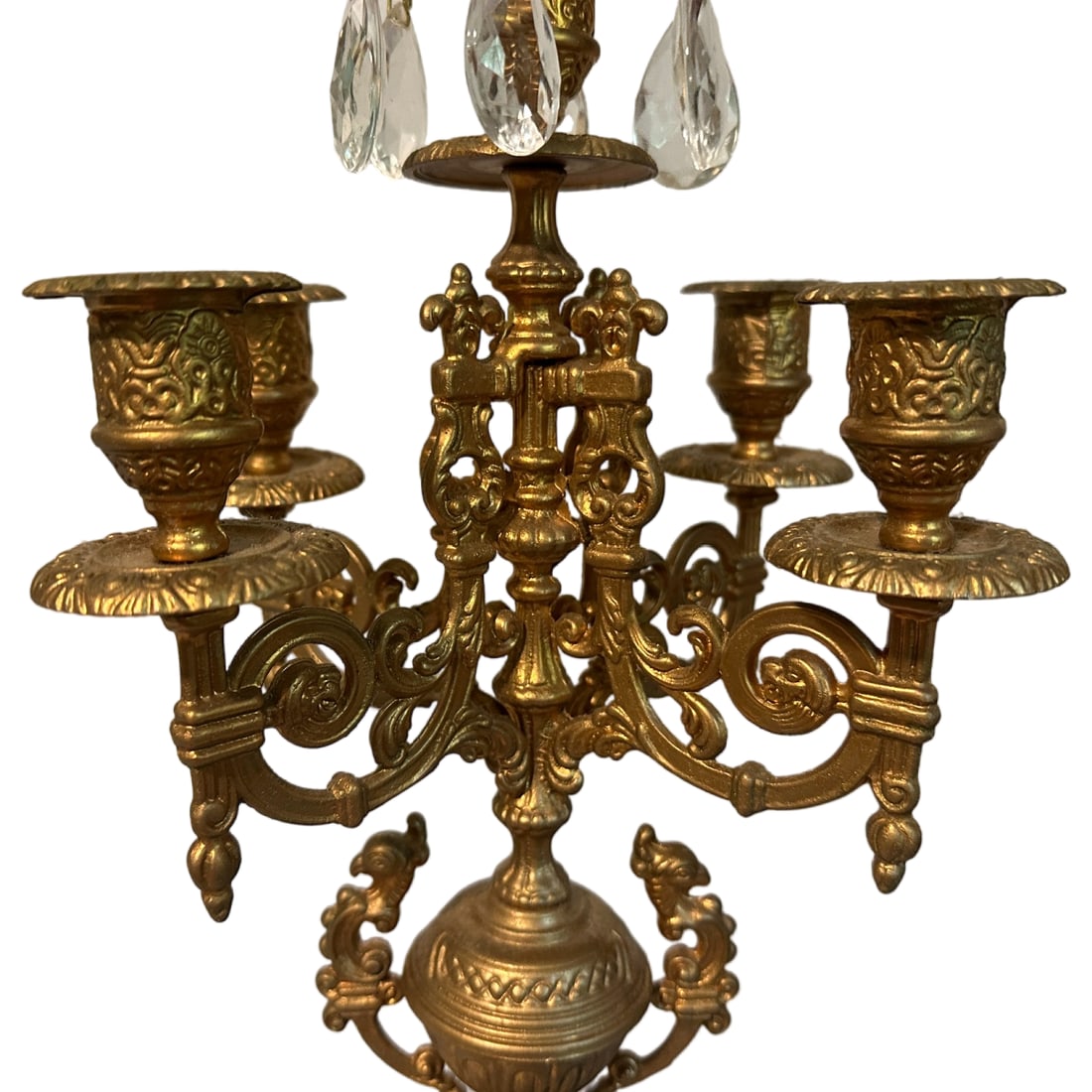 Pair of Vintage Italian Baroque Brass Brevattato 6 Light Candelabra W/Crystals & Snuffers - 4