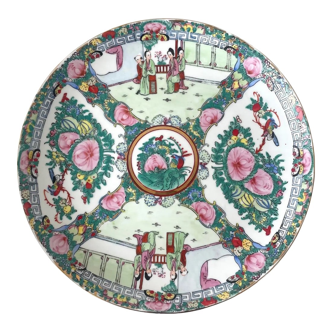 Vintage Japanese Porcelain Decorative Platter - Stamped: Beautiful Japanese porcelain decorative platter with floral courtyard scene. St. Louis , Missouri. Stamped. Condition: Alterations: Original Condition Unaltered Imperfections: Some Imperfections