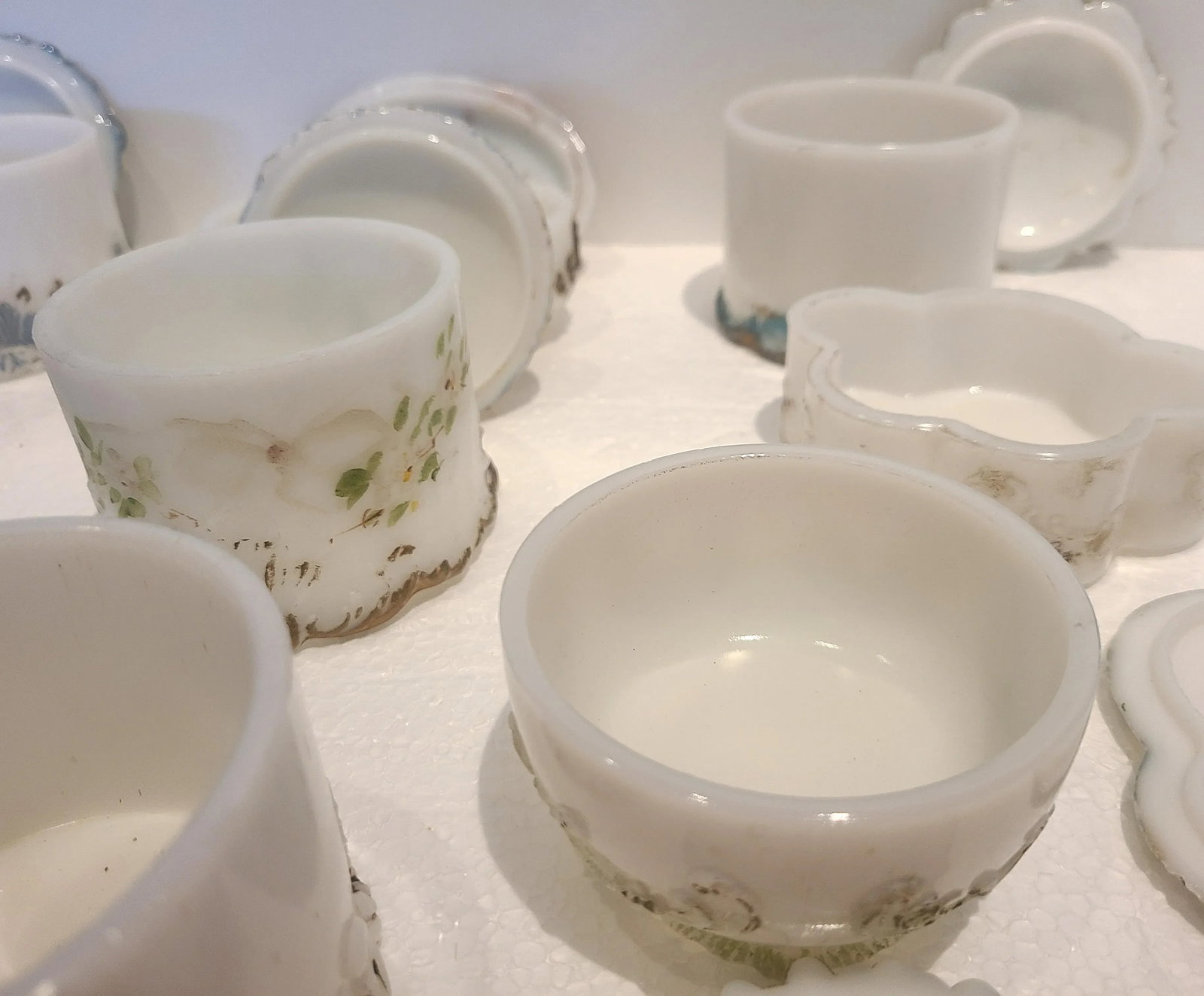 Antique Dithridge Milk Glass Decorated Vanity Boxes- Set of 9 - 8