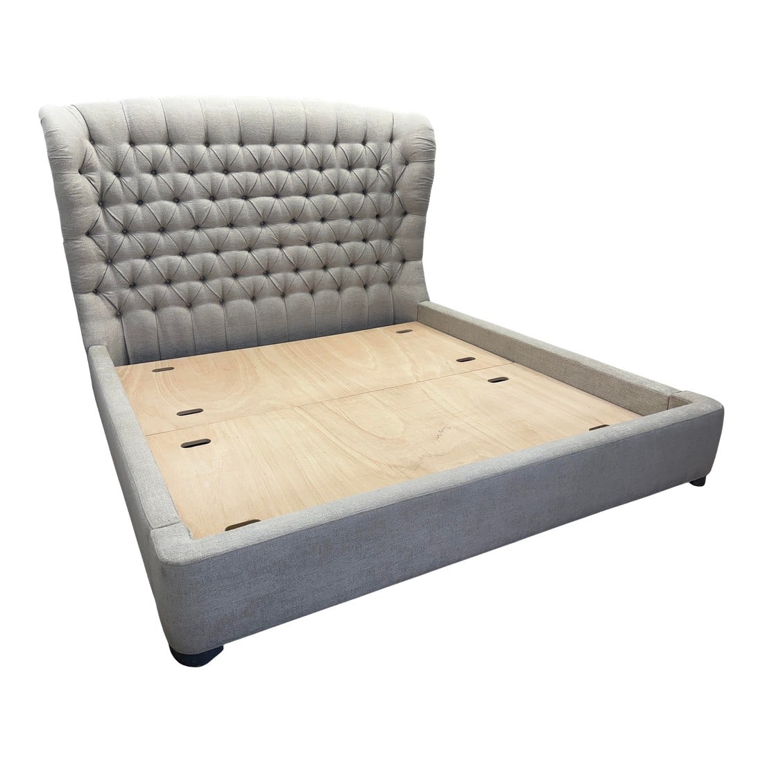 Attributed to Arhaus Tufted Wingback Upholstered Bed "” King Custom Greige Upholstery | Deep (1 of 17)