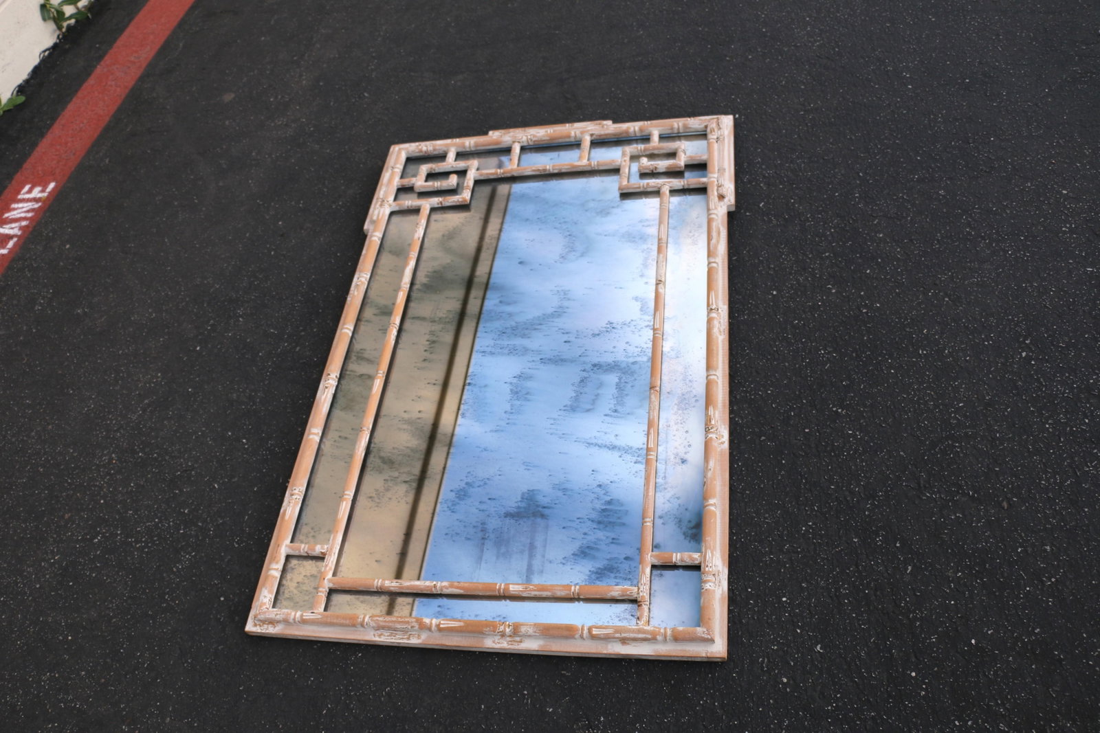 Vintage Italian Faux Bamboo Greek Key Wall Mirror, 1970s - 3