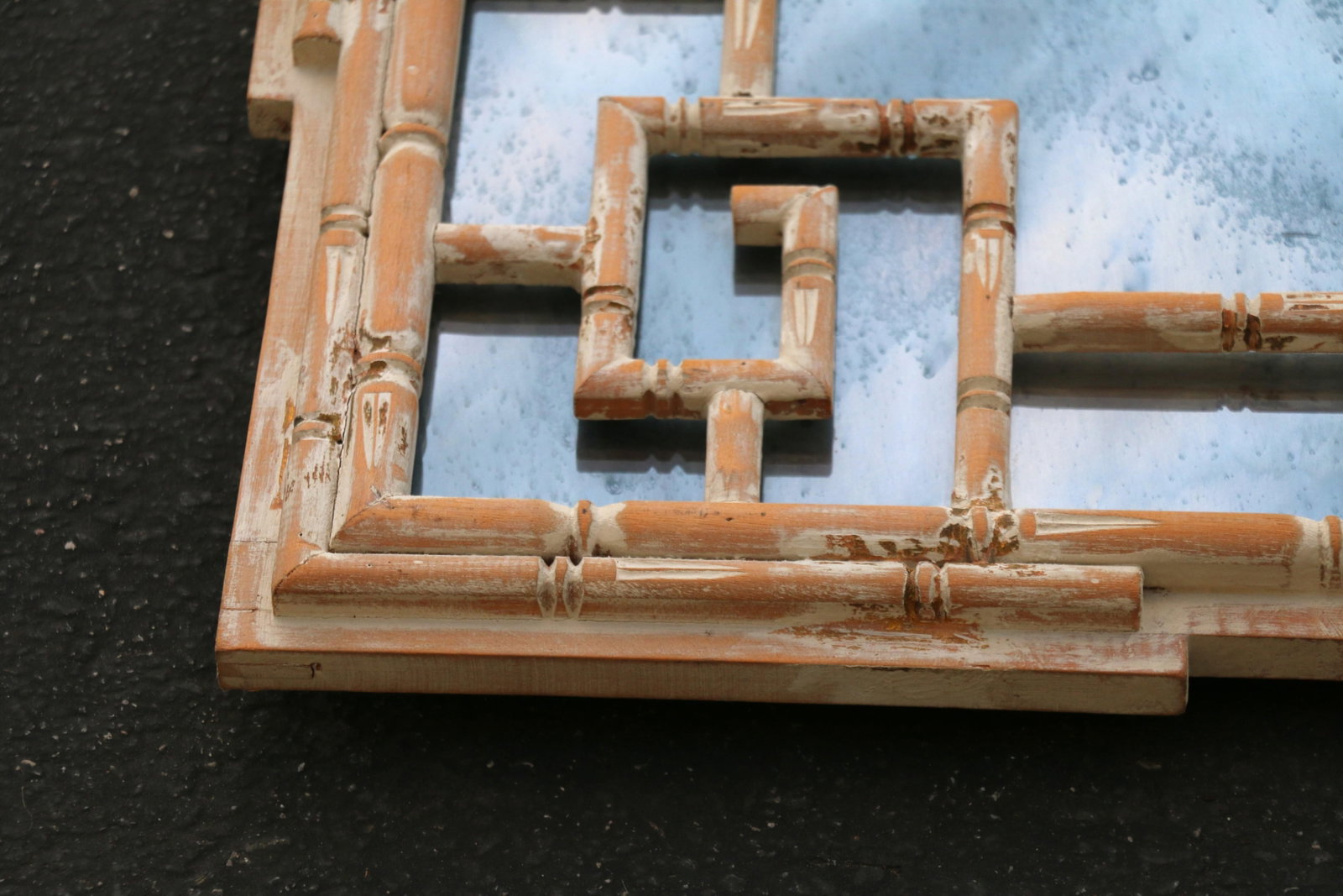 Vintage Italian Faux Bamboo Greek Key Wall Mirror, 1970s - 9
