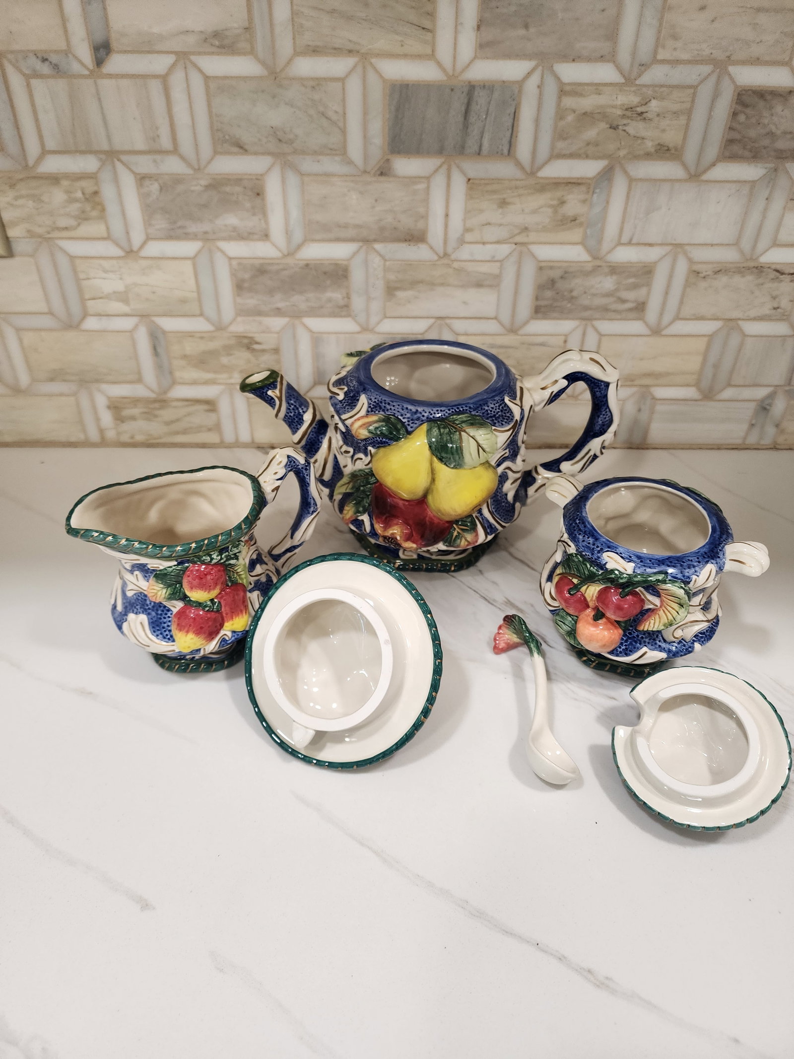 1970s Fitz and Floyd Vintage Florentine Fruit Tea Set - 5pcs - 10