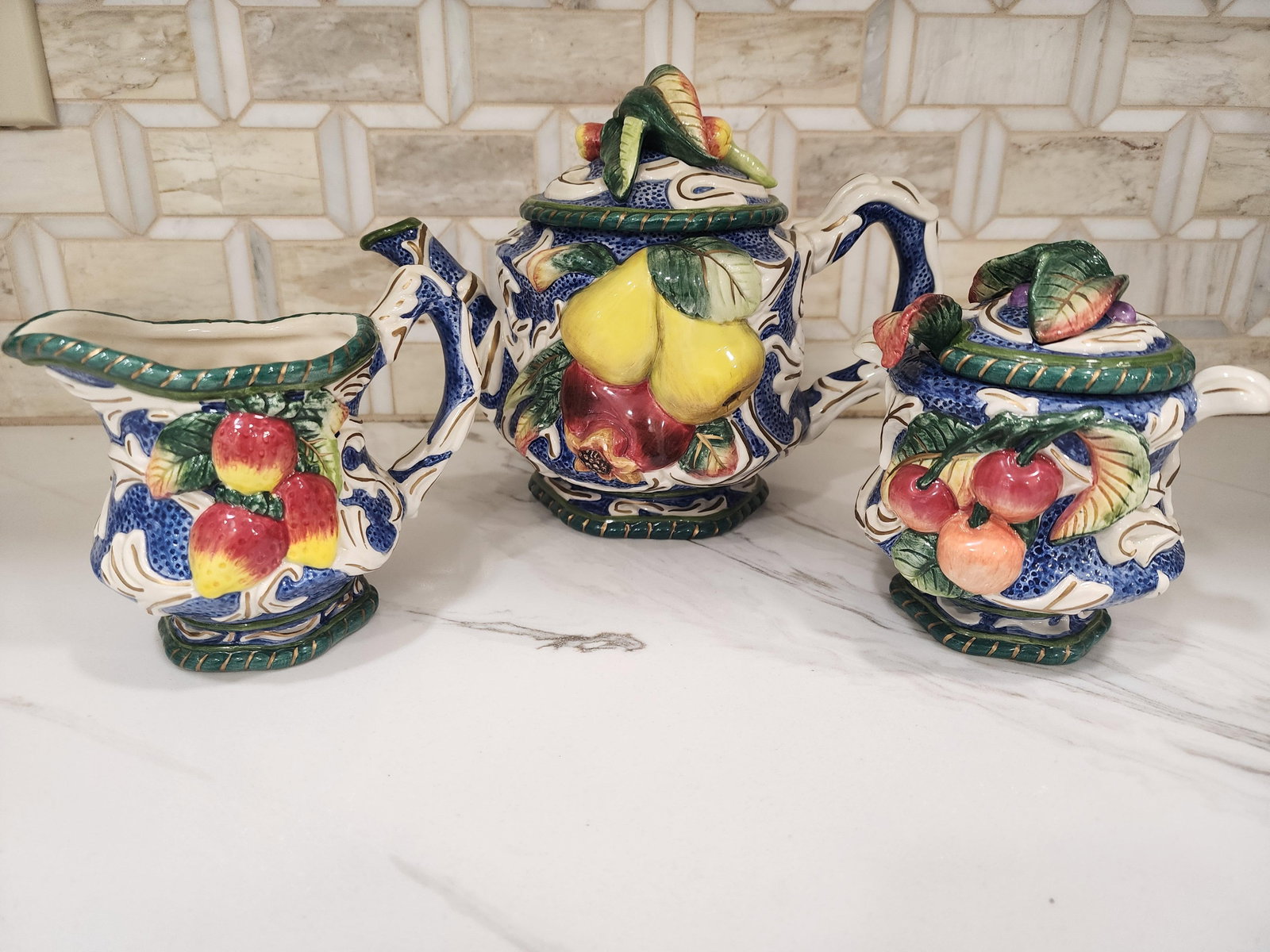 1970s Fitz and Floyd Vintage Florentine Fruit Tea Set - 5pcs - 4