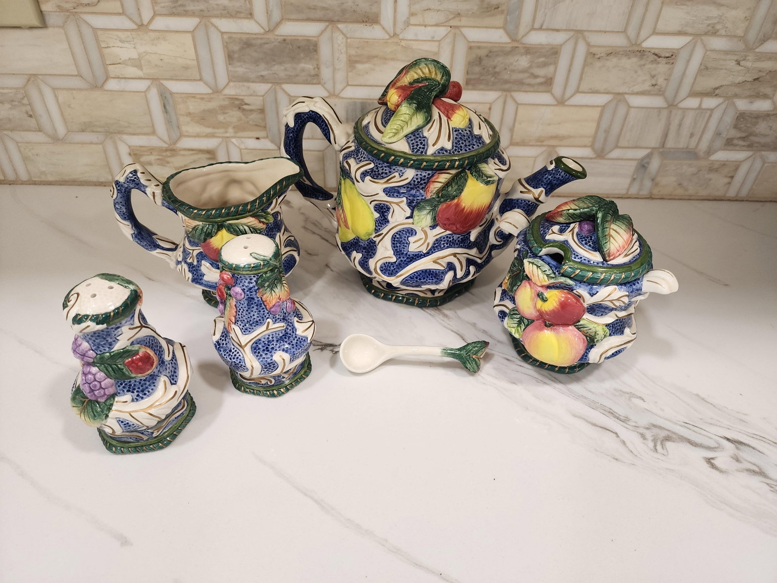 1970s Fitz and Floyd Vintage Florentine Fruit Tea Set - 5pcs - 5