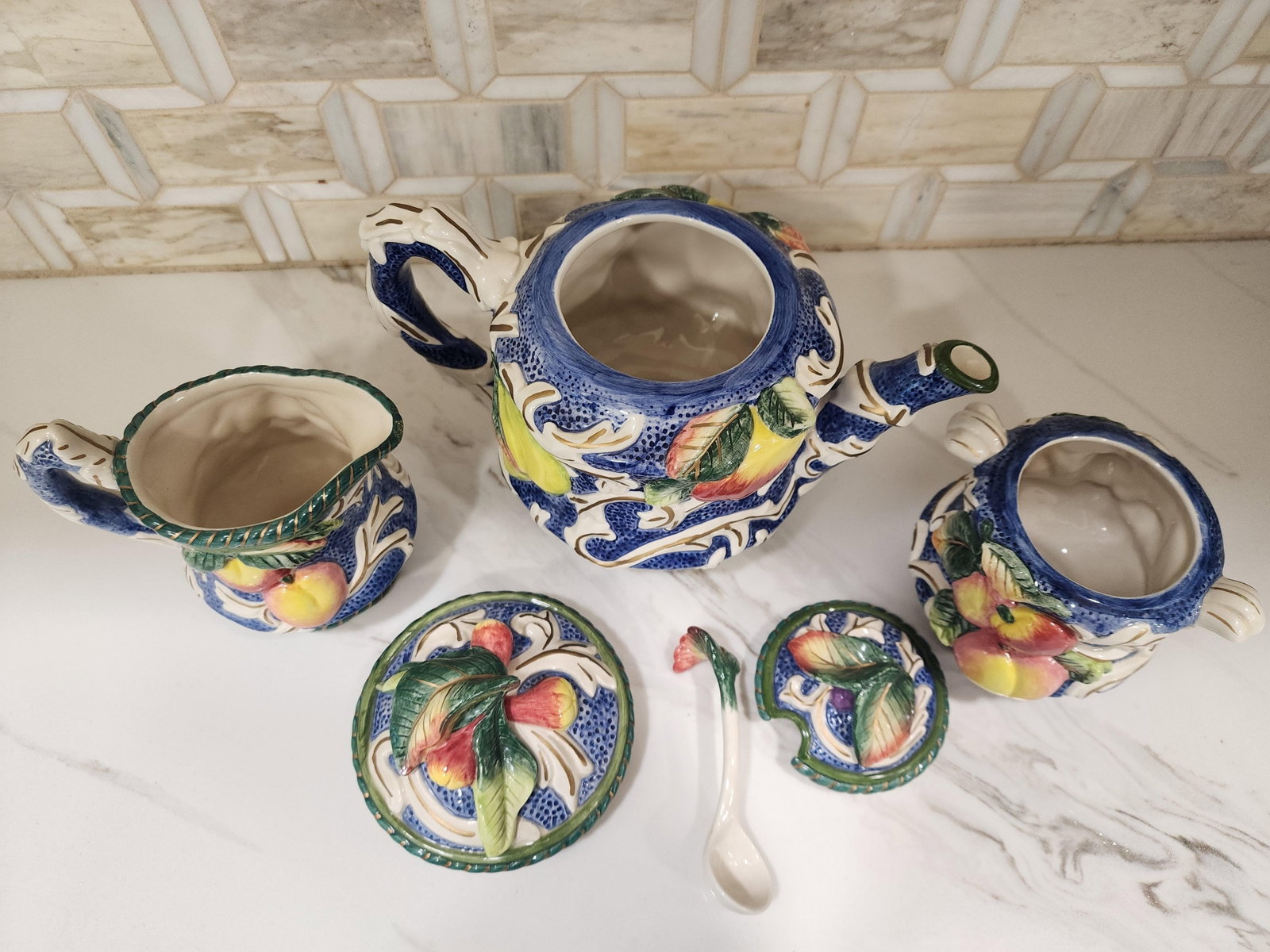 1970s Fitz and Floyd Vintage Florentine Fruit Tea Set - 5pcs - 6
