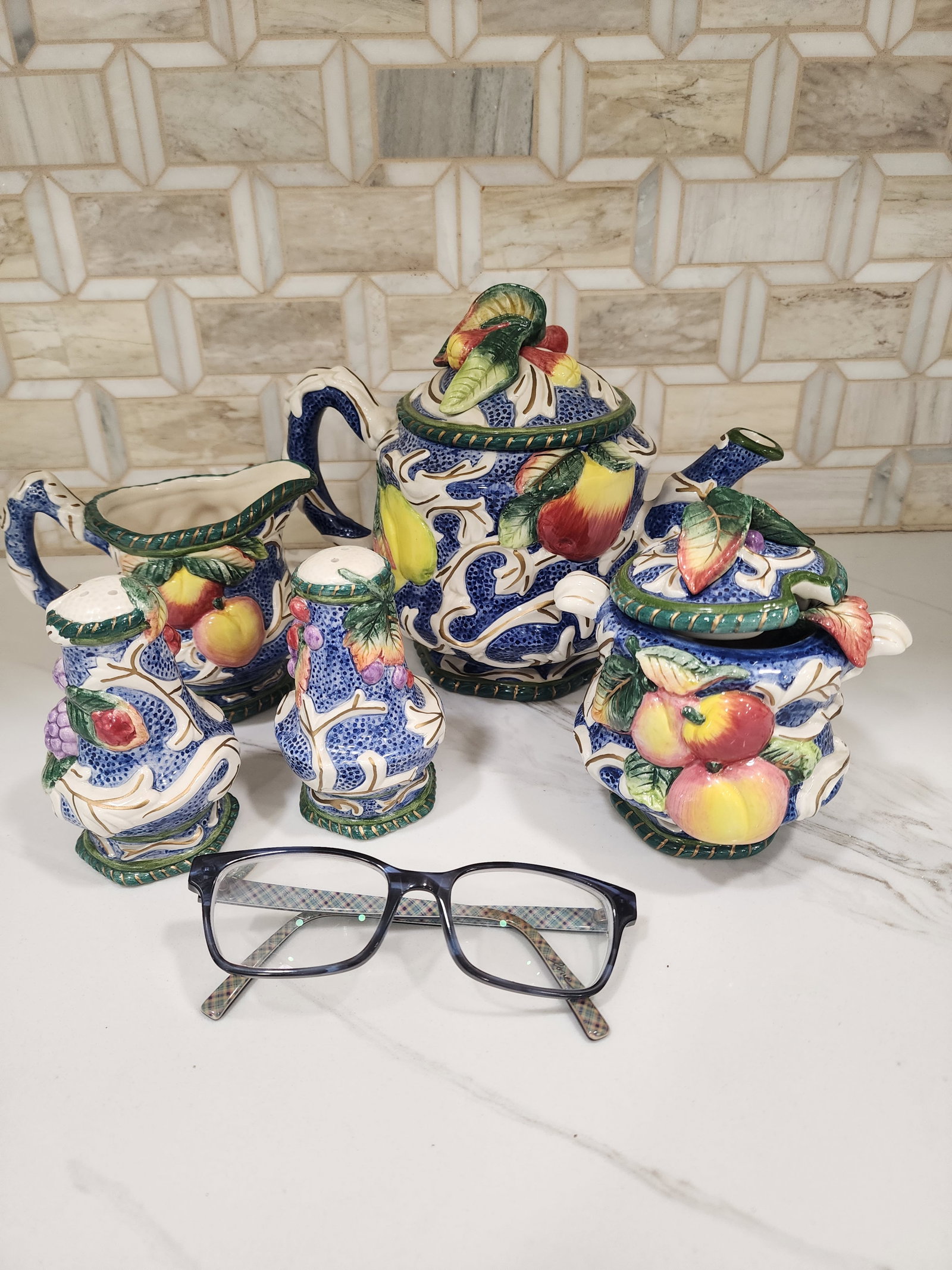 1970s Fitz and Floyd Vintage Florentine Fruit Tea Set - 5pcs - 9