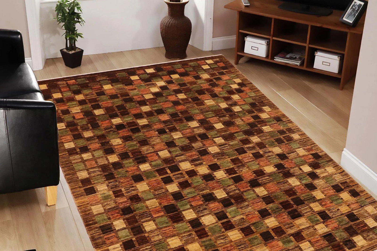 1980s Boho Chic Gabbeh Brown/Tan Wool Rug - 8'11'' X 11'7'' - 2