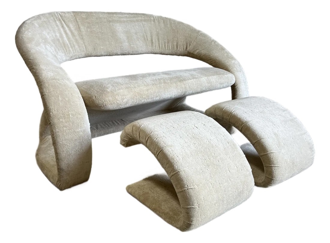 Vintage Postmodern Velvet Loveseat Sofa and Ottomans - A Set (1 of 6)