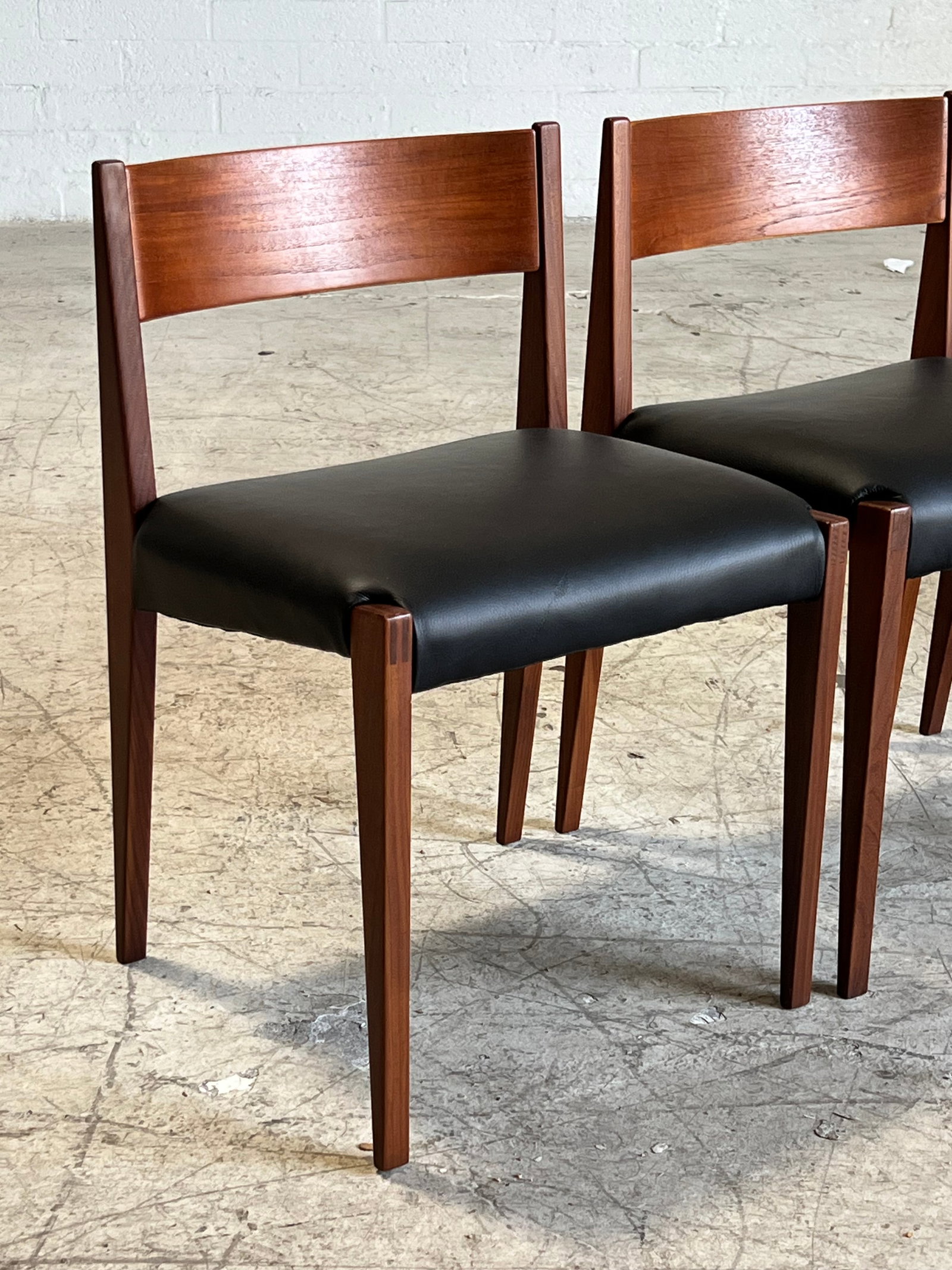 Mid Century Danish Teak and Black Leather Dining Chairs - Set of 5 - 2
