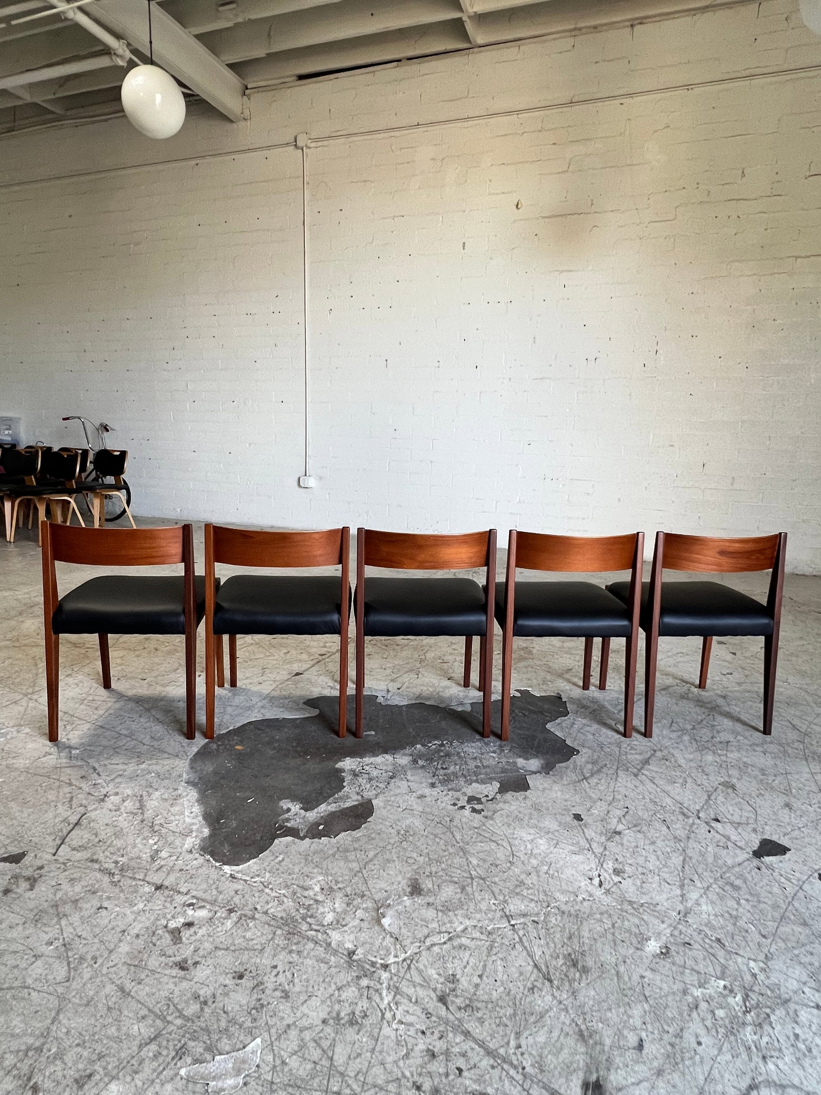 Mid Century Danish Teak and Black Leather Dining Chairs - Set of 5 - 3