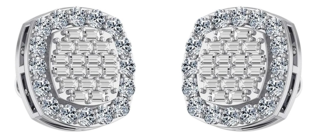 10K White Gold Round Baguette Diamond Stud Earring 1 Cttw, A Pair: This 10K White Gold Round Baguette Diamond Stud Earring 1 Cttw is a refined diamond ring crafted in premium yellow gold and set with brilliant-cut diamonds. Designed for engagements, anniversaries,