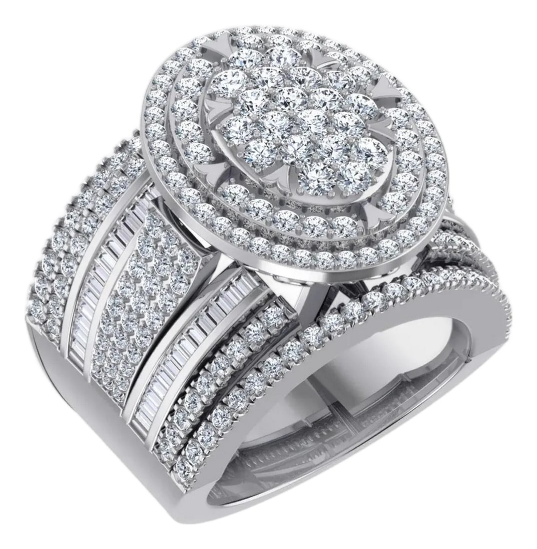 10K White Gold Round Baguette Diamond Womens Size 7 Oval Shape Designer Bridal Ring 2-5/8 Cttw: This 10K White Gold Round Baguette Diamond Womens Sz 7 Oval Shape Designer Bridal Ring 2-5/8 Cttw is a refined diamond ring crafted in premium white gold and set with round brilliant diamonds.