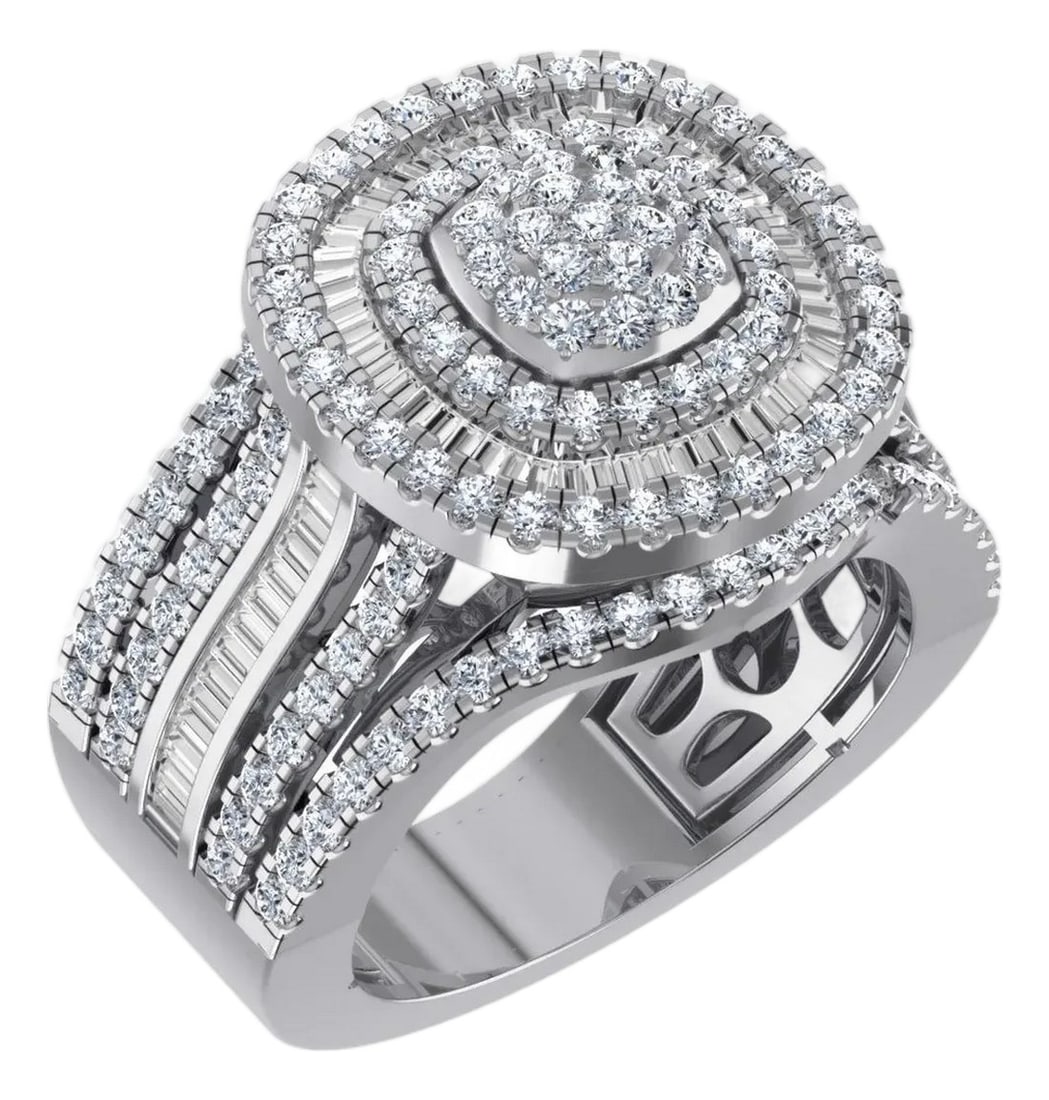 10K White Gold Round Baguette Diamond Square Shape Designer Womens Ring Size 7 2 Cttw: This 10K White Gold Round Baguette Diamond Square Shape Designer Womens Ring SZ 7 2 Cttw is a refined diamond ring crafted in premium yellow gold and set with brilliant-cut diamonds. Designed for