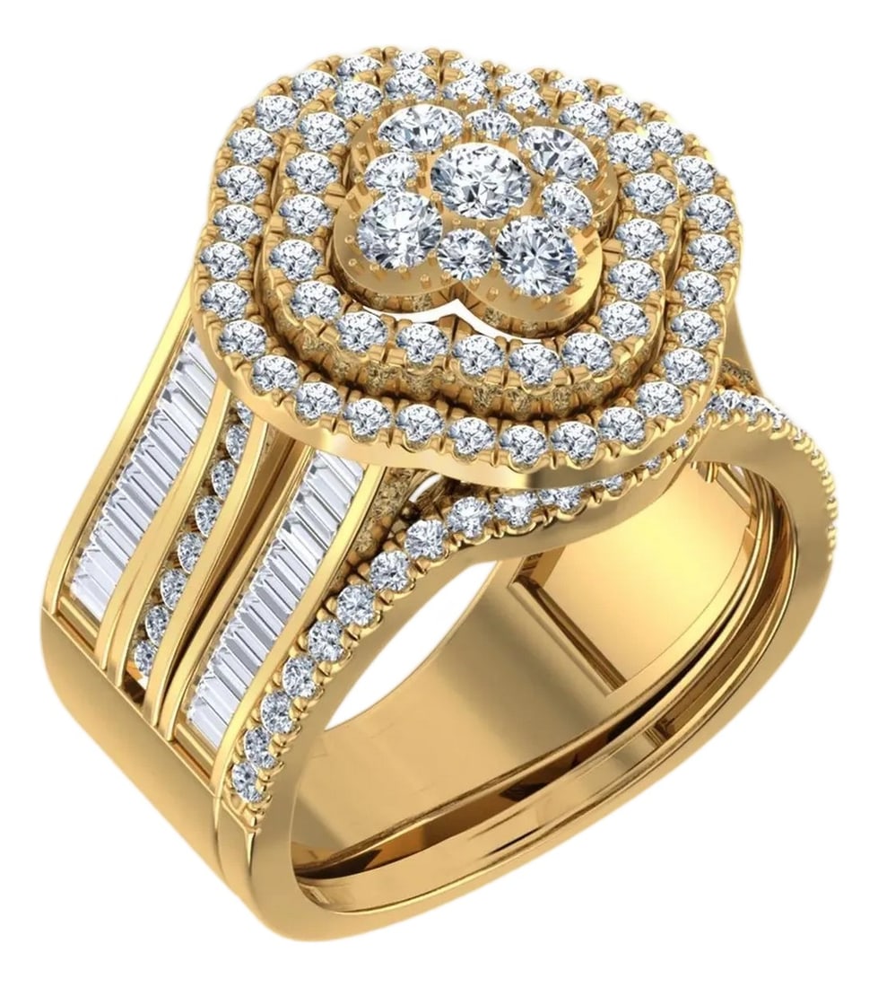 10K Yellow Gold Round Baguette Diamond Womens Designer Bridal Ring 1-5/8 Cttw, Size 7: This 10K Yellow Gold Round Baguette Diamond Womens Designer Bridal Ring 1-5/8 Cttw is a refined diamond ring crafted in premium 18K gold and set with natural diamonds. Designed for engagements,