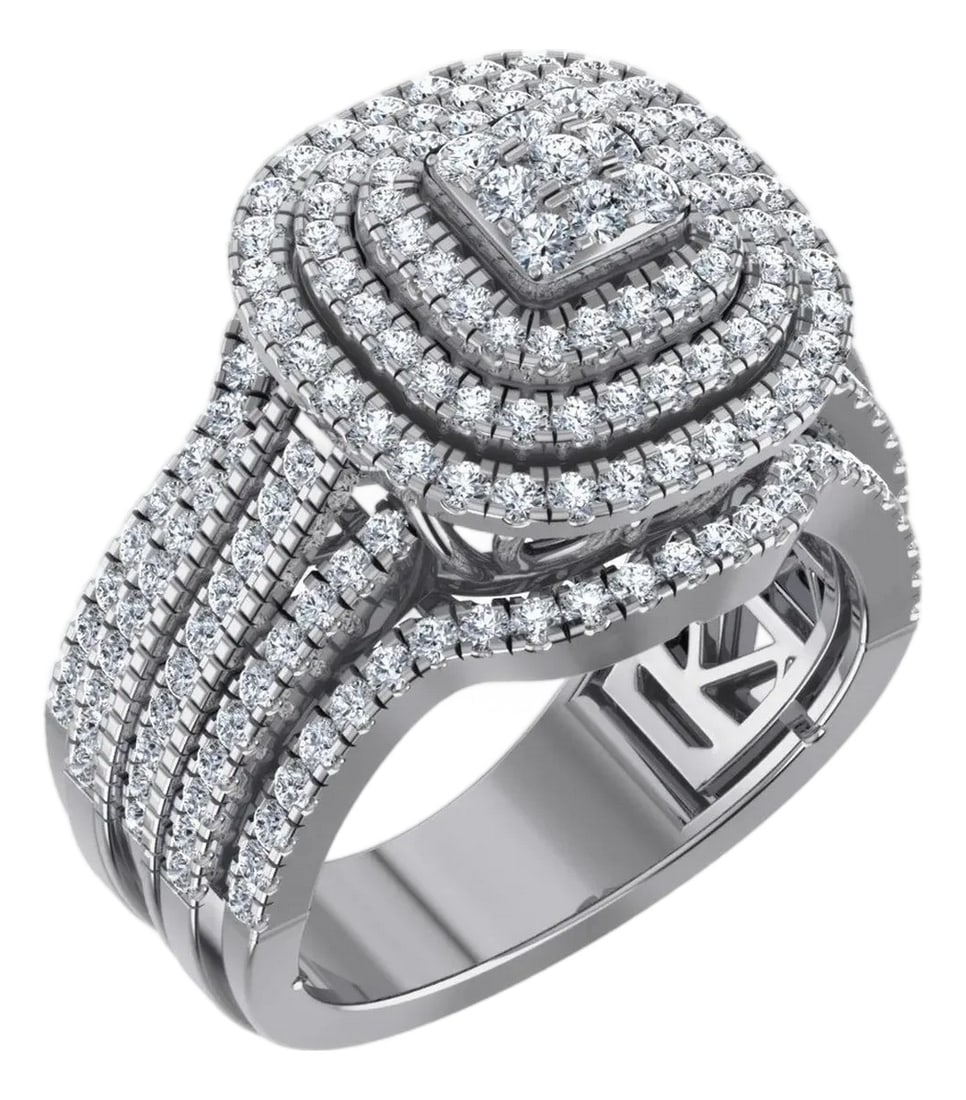 10K White Gold Round Diamond Square Shape Designer Womens Ring SZ 7 1-5/8 Cttw: This 10K White Gold Round Diamond Square Shape Designer Womens Ring SZ 7 1-5/8 Cttw is a refined diamond ring crafted in premium rose gold and set with round brilliant diamonds. Designed for