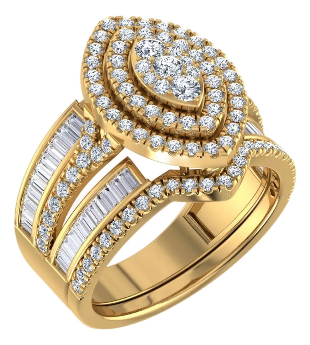 10K Yellow Gold Round Baguette Diamond Womens Designer Bridal Ring 1-3/8 Cttw, Size 7: This 10K Yellow Gold Round Baguette Diamond Womens Designer Bridal Ring 1-3/8 Cttw is a refined diamond ring crafted in premium 18K gold and set with natural diamonds. Designed for engagements,