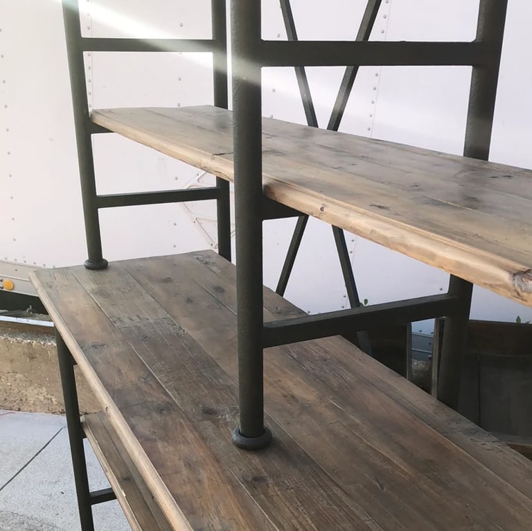 Large Industrial Iron & Solid Wood Étagère Bookcase – 92" Tall Restoration Style - 4
