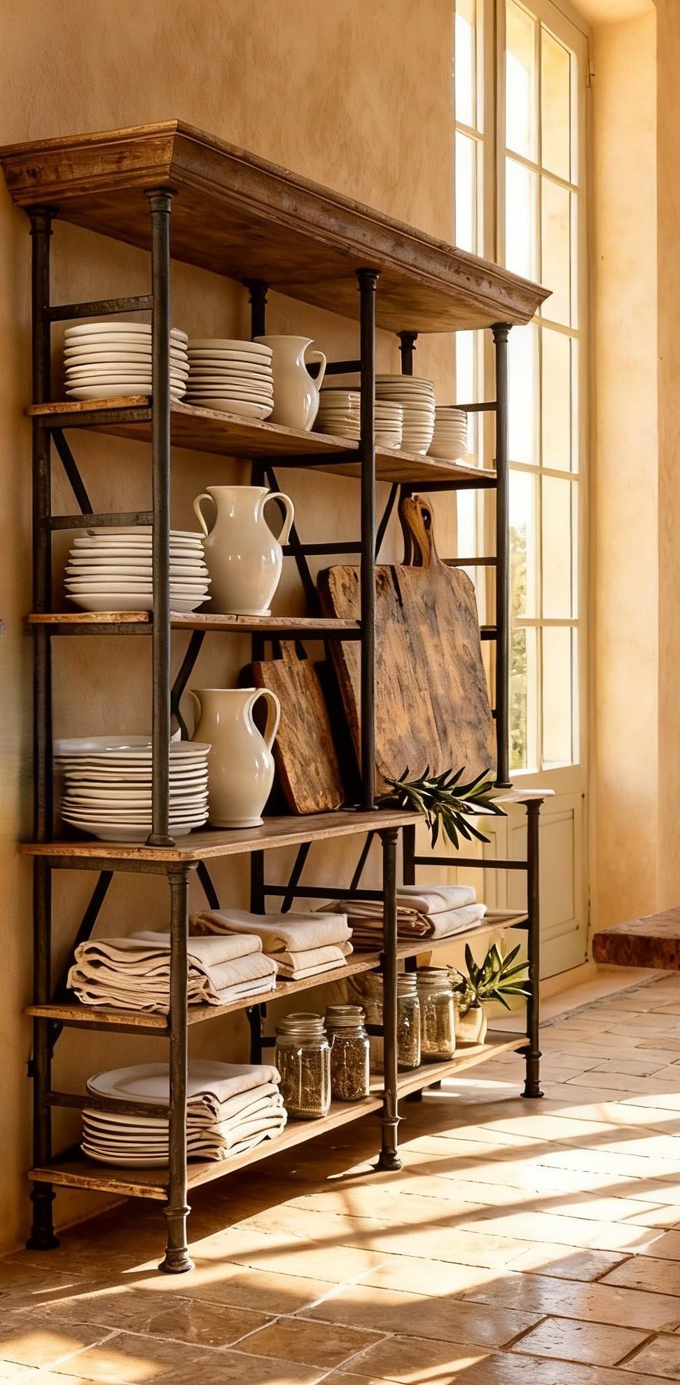 Large Industrial Iron & Solid Wood Étagère Bookcase – 92" Tall Restoration Style - 6