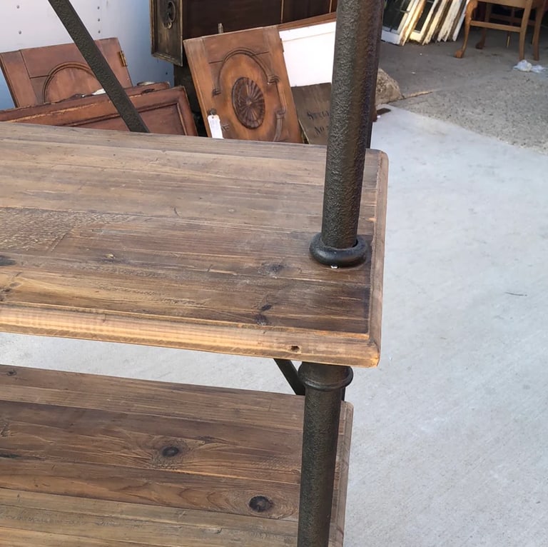 Large Industrial Iron & Solid Wood Étagère Bookcase – 92" Tall Restoration Style - 7