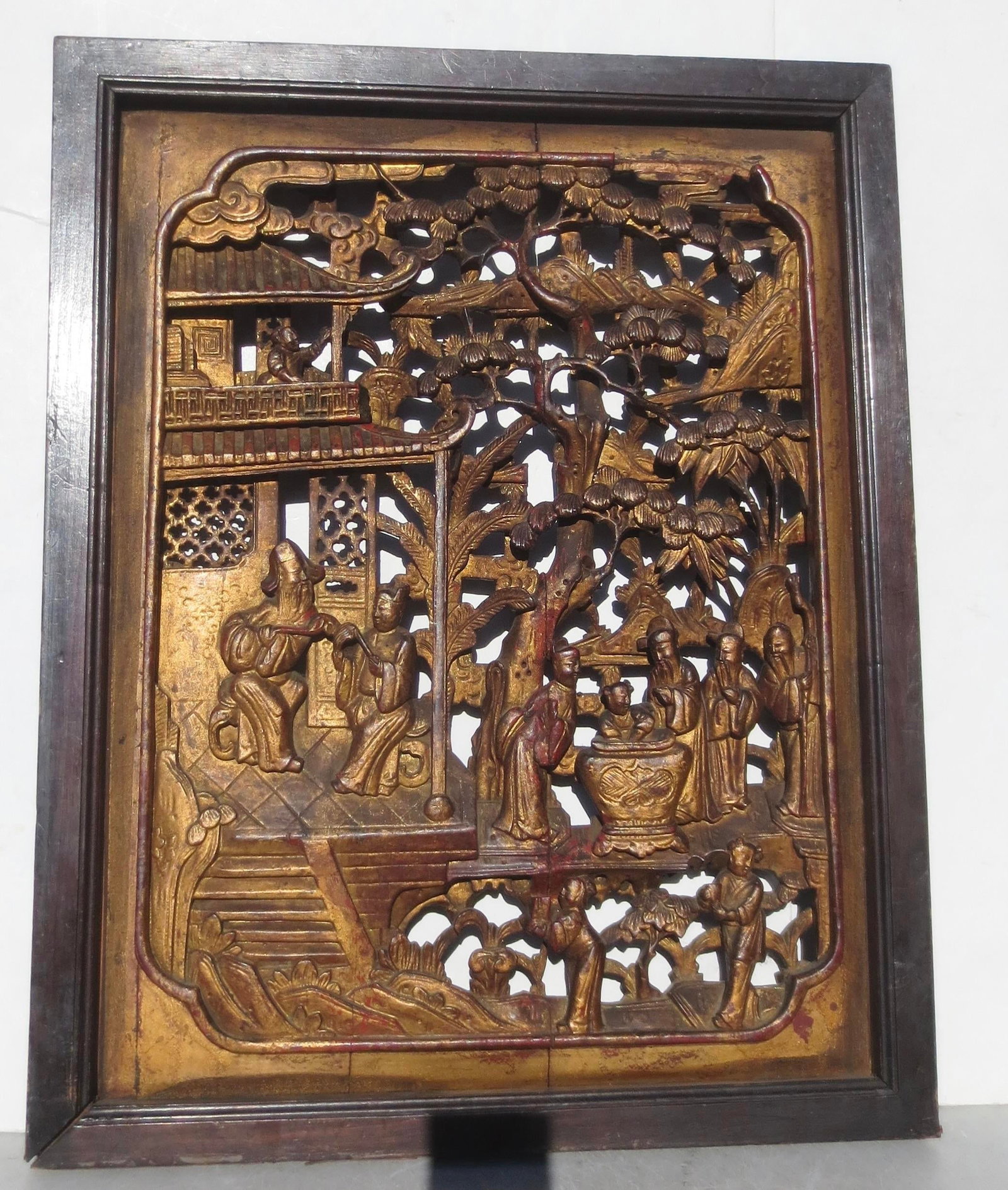 Antique Chinese Wood Carved Scenic Panel - 2