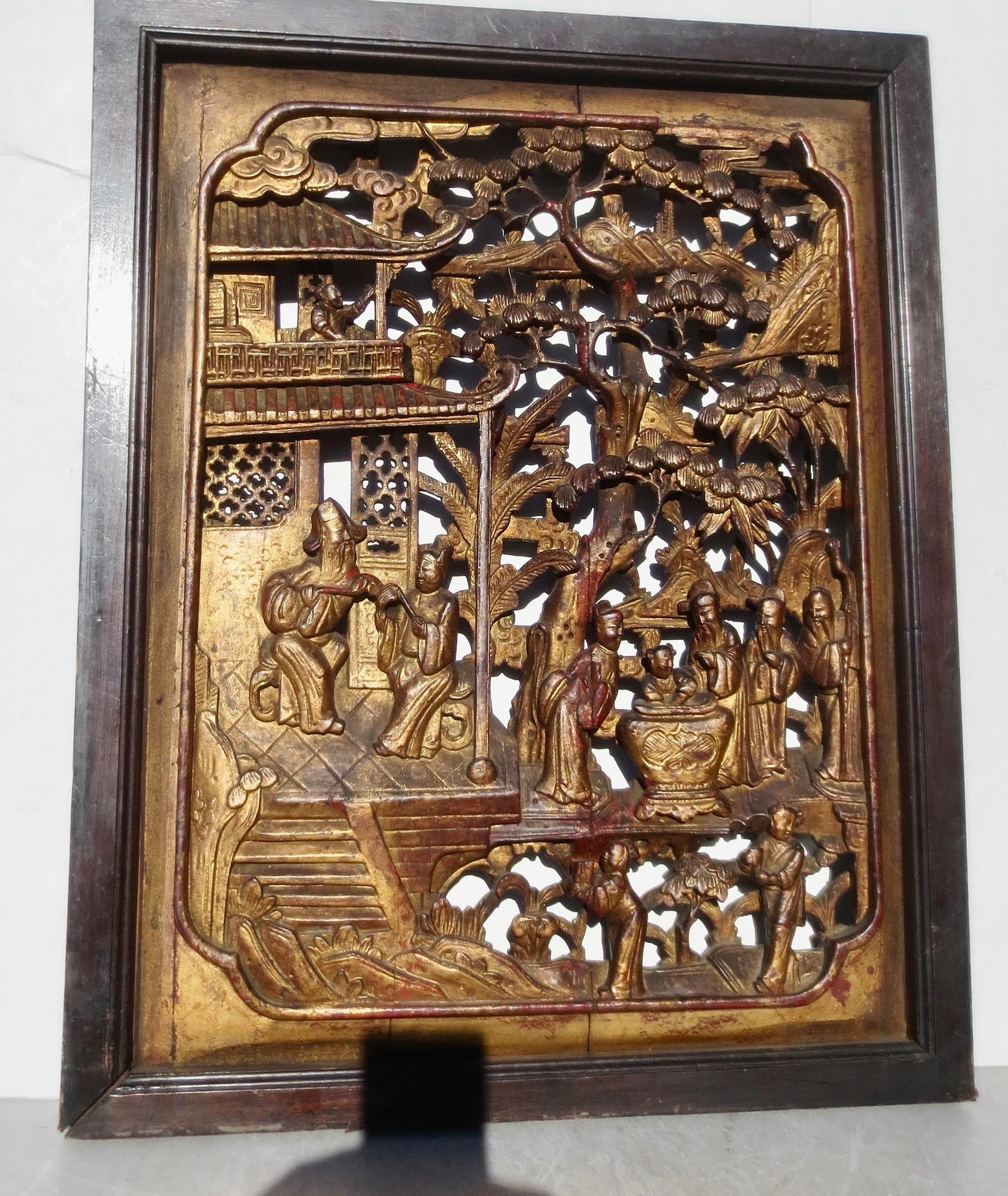 Antique Chinese Wood Carved Scenic Panel - 3