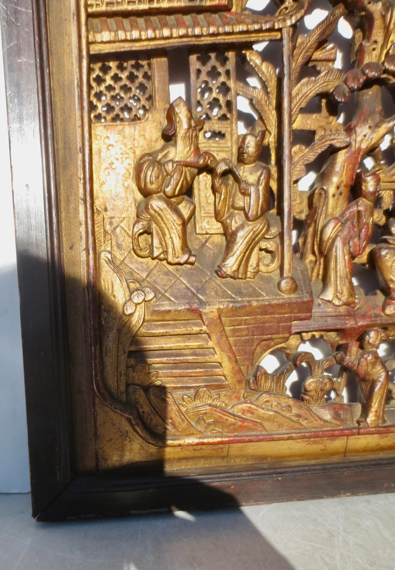 Antique Chinese Wood Carved Scenic Panel - 4