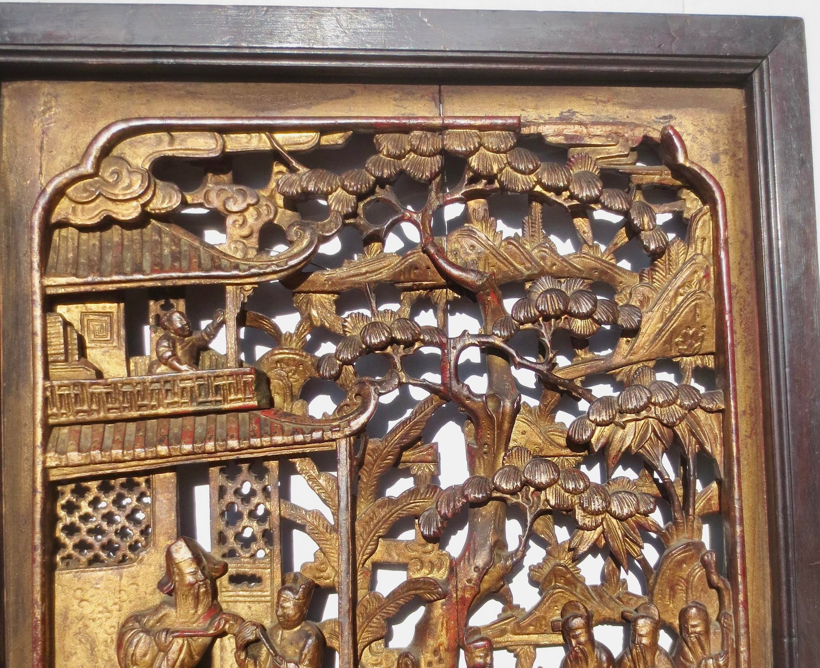 Antique Chinese Wood Carved Scenic Panel - 6