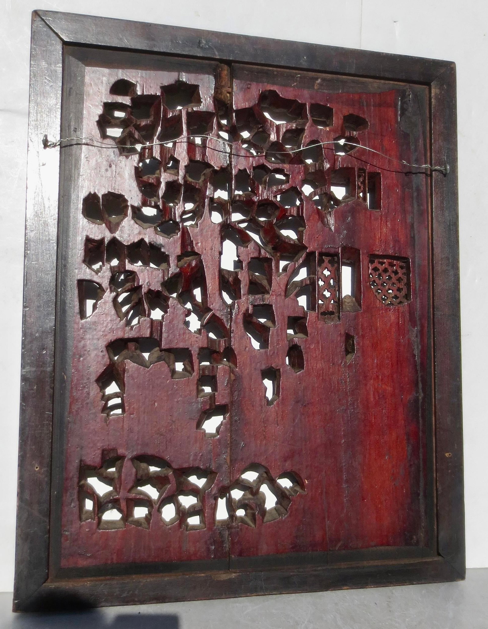 Antique Chinese Wood Carved Scenic Panel - 8