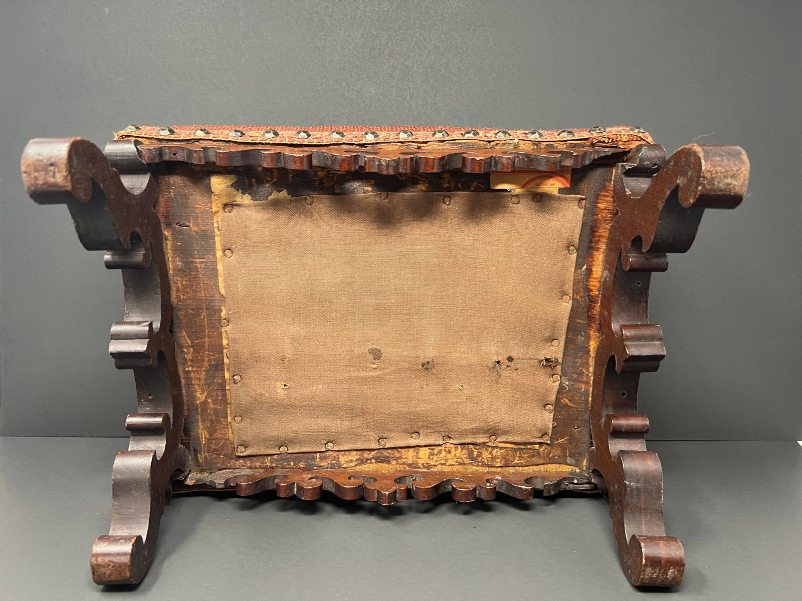 Antique Victorian Carved Walnut Needlepoint Footstool With Floral Embroidery - 7