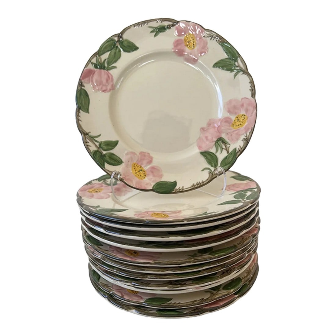 Mid 20th Century Franciscan Desert Rose Earthenware Salad Plate - Set of 12: Franciscan Desert Rose Earthenware Salad Plate Set - 12 Plates Made in California, USA Condition: Alterations: Original Condition Unaltered Imperfections: Some Imperfections Condition Notes: